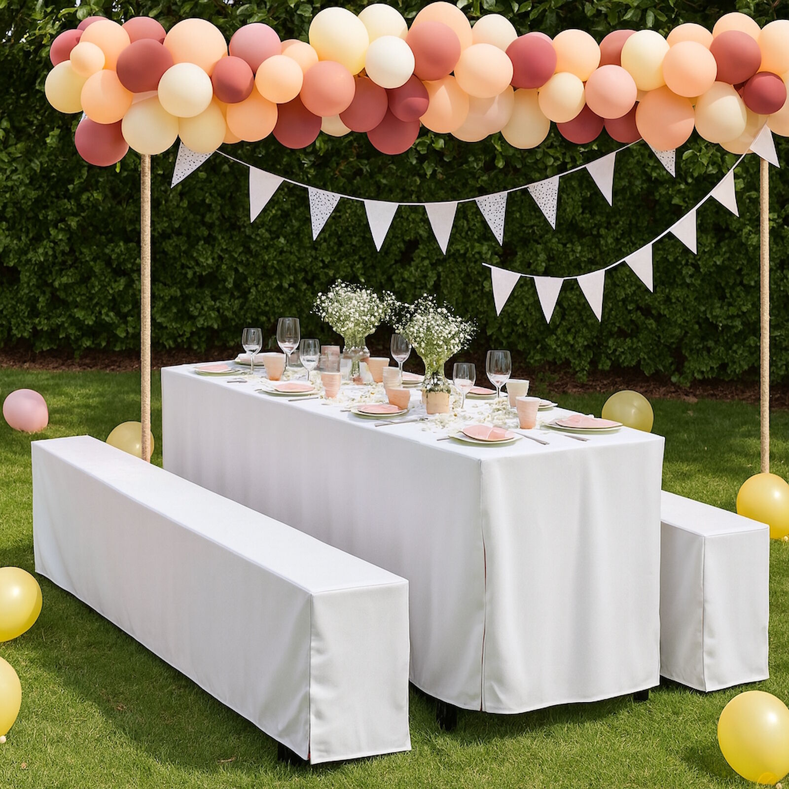 Hussen Bierzeltgarnitur Weiß Set Baumwolle-200x50 cm + 2x 200x25 cm-