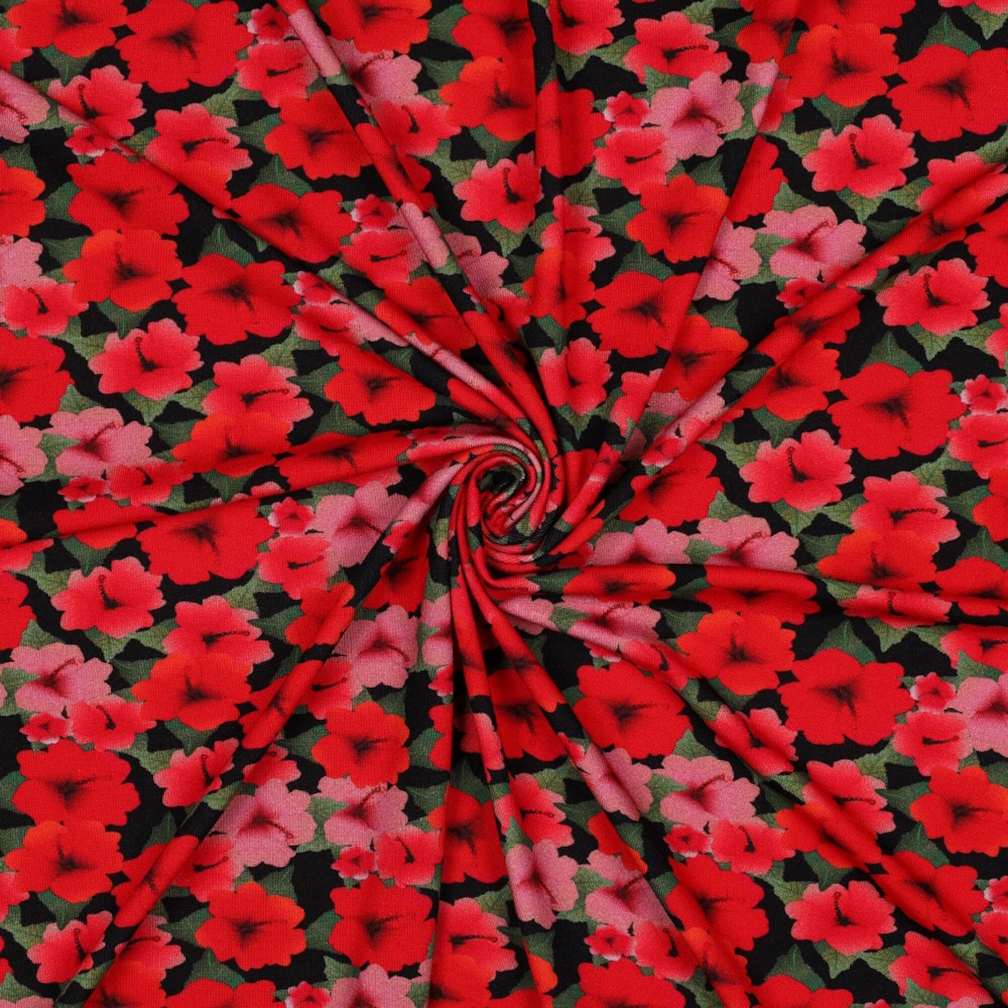 Blumen Stoff Rote Blüten Jersey