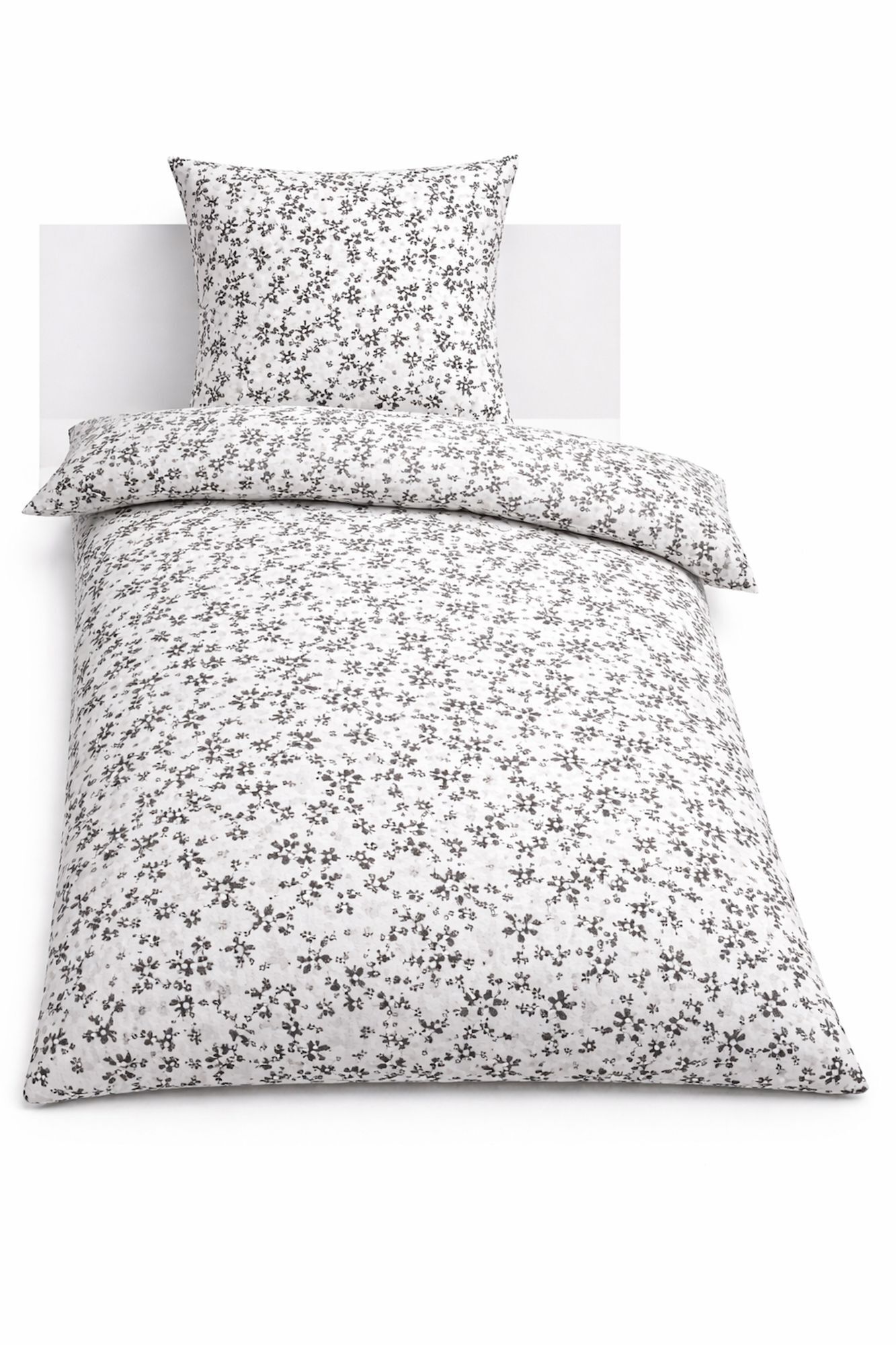 Bettwäsche 135x200 Blumen schwarz weiß Baumwolle