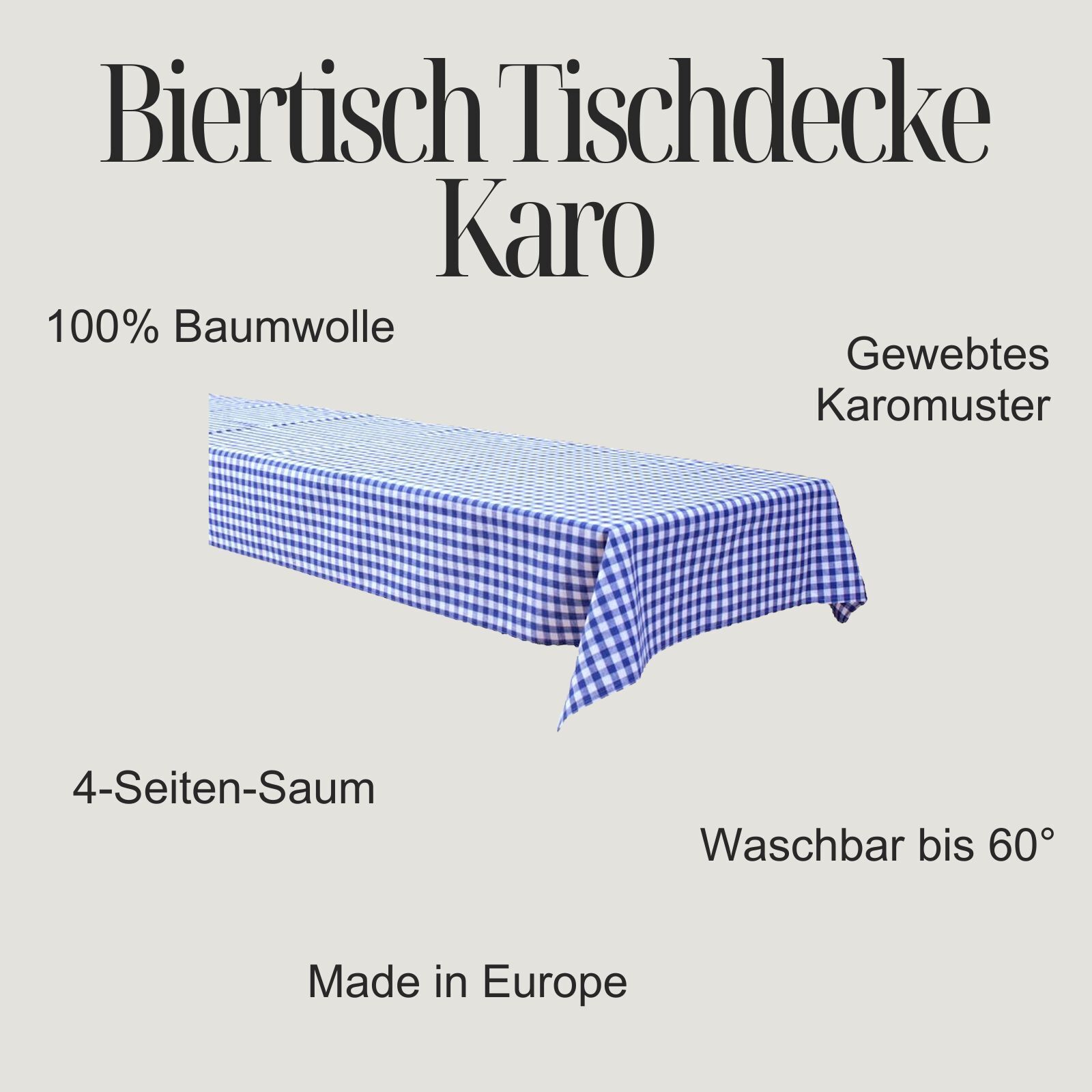 Biertisch Tischdecke Karo Baumwolle-Blau / 100x270 cm