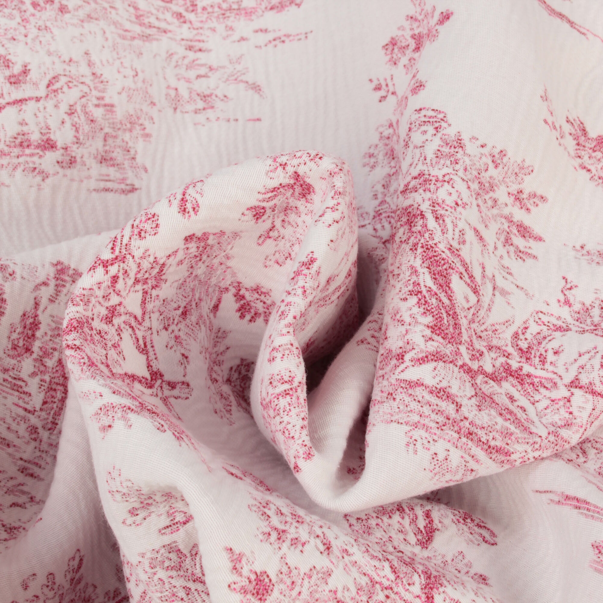 Stoff Meterware Toile de Jouy Rot Jacquard Möbelbezugsstoff