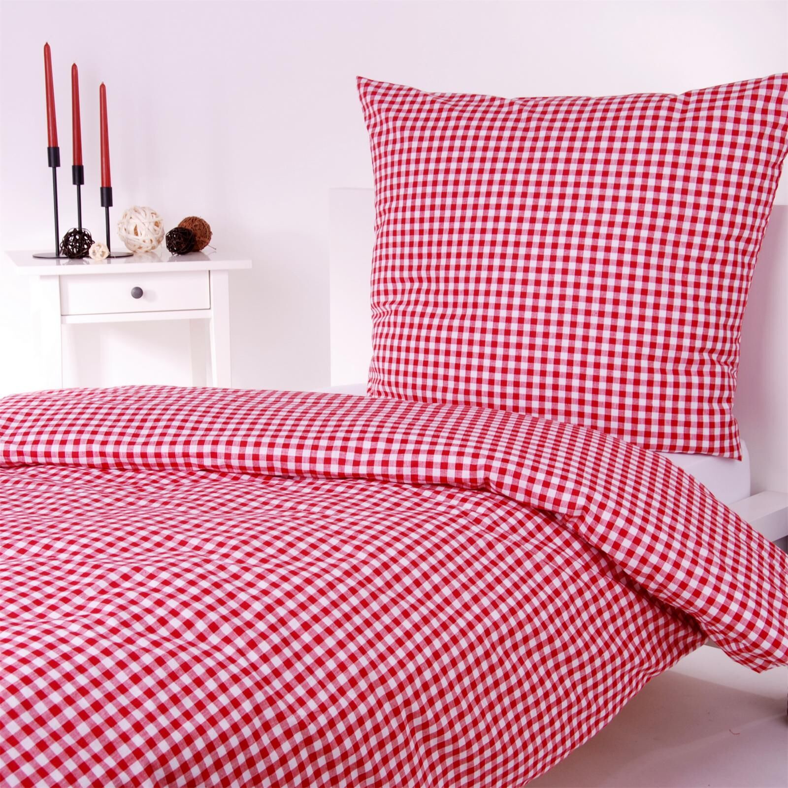 Bettwäsche Karo 1x1 cm Rot-140x200 cm + 70x90 cm