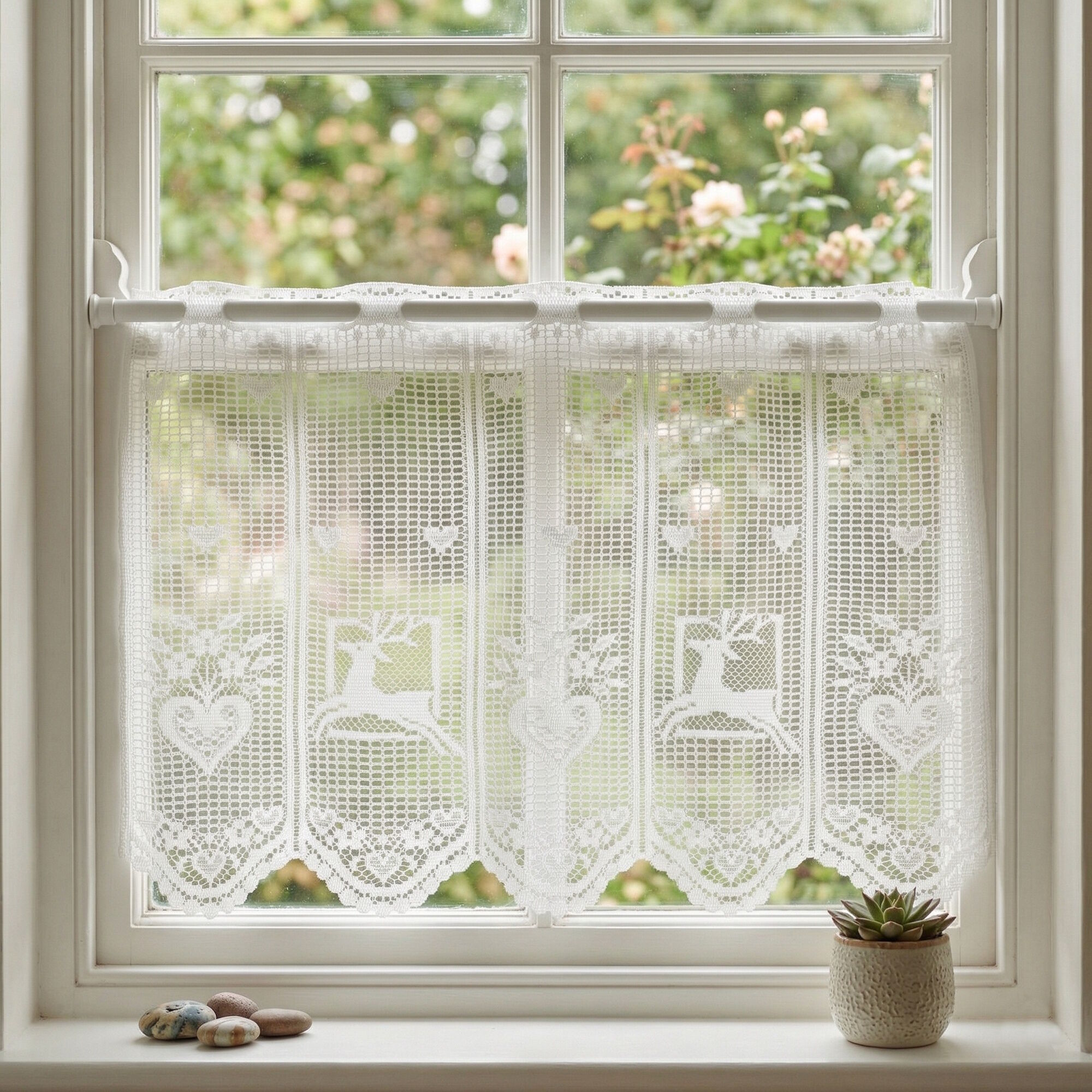 Scheibengardine Hirsch Herz Landhaus 45 cm Meterware