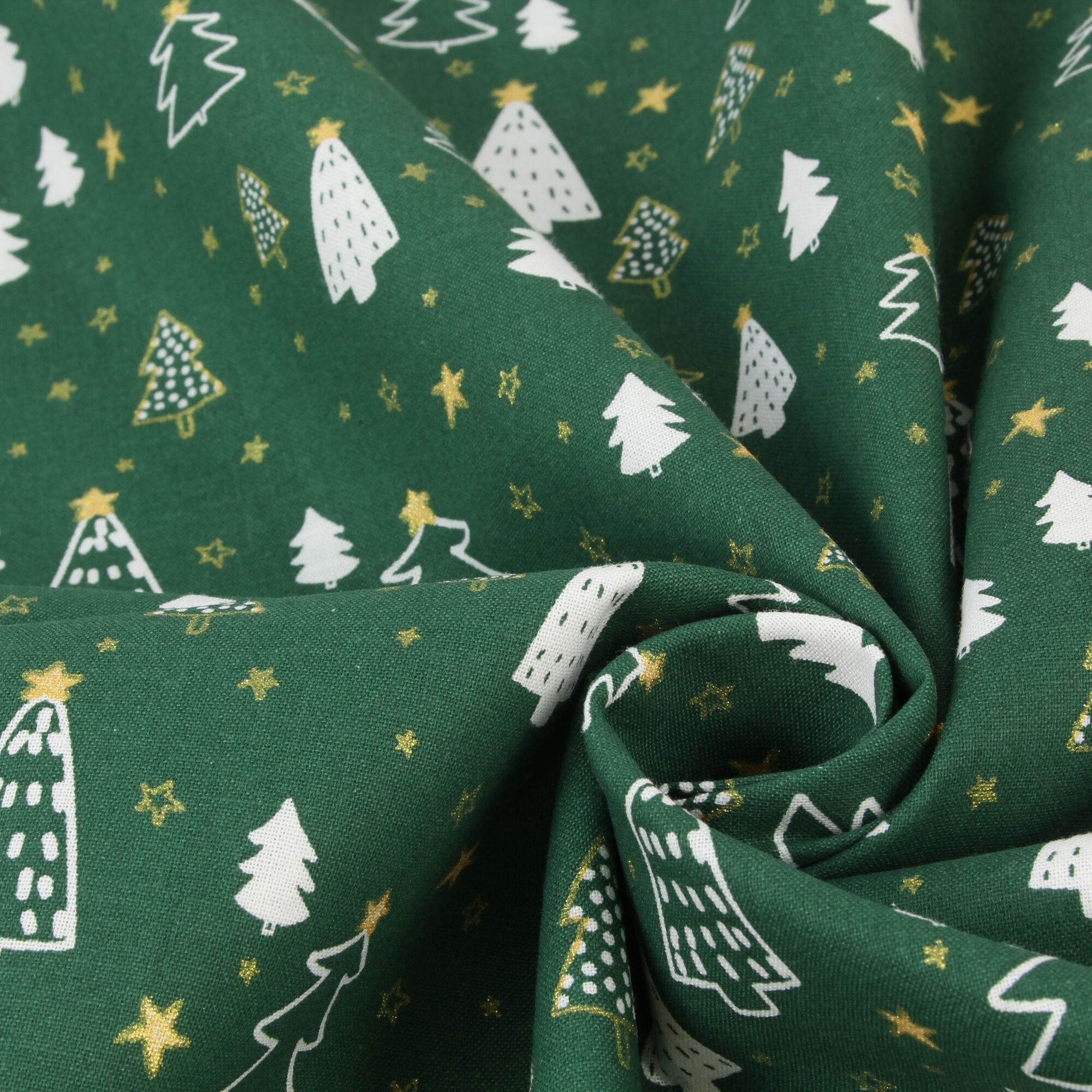 Stoff Meterware Weihnachtsbaum Sterne Grün Baumwolle