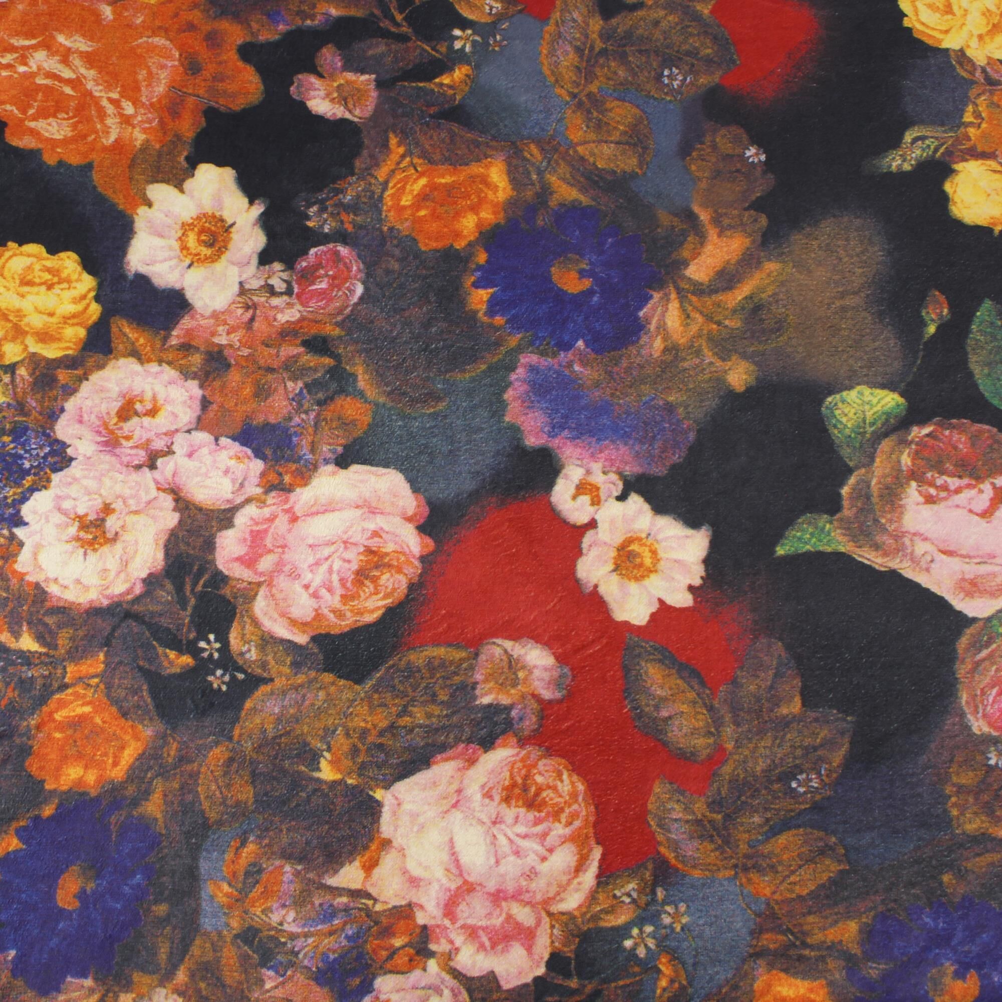 Stoff Meterware bunte Blumen und Blätter Fleece