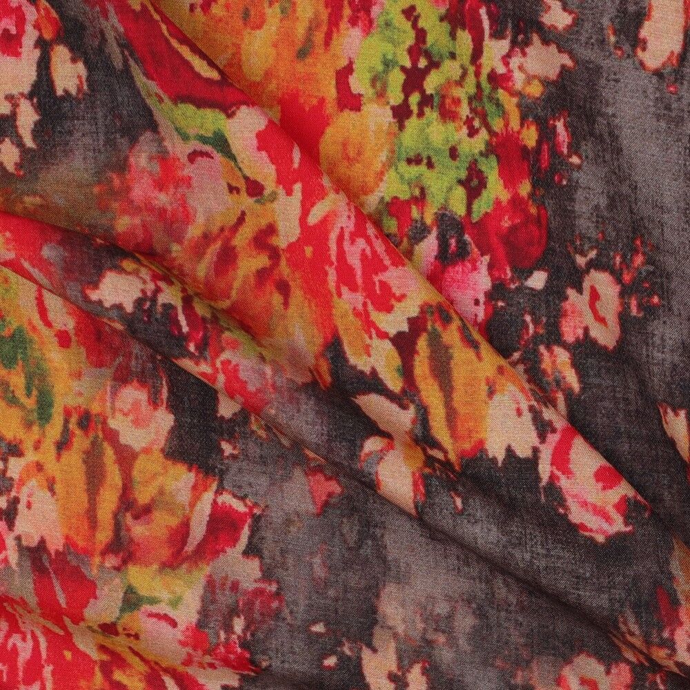 Stoff Meterware Aquarell Blumen auf Grau Glanz Viskose