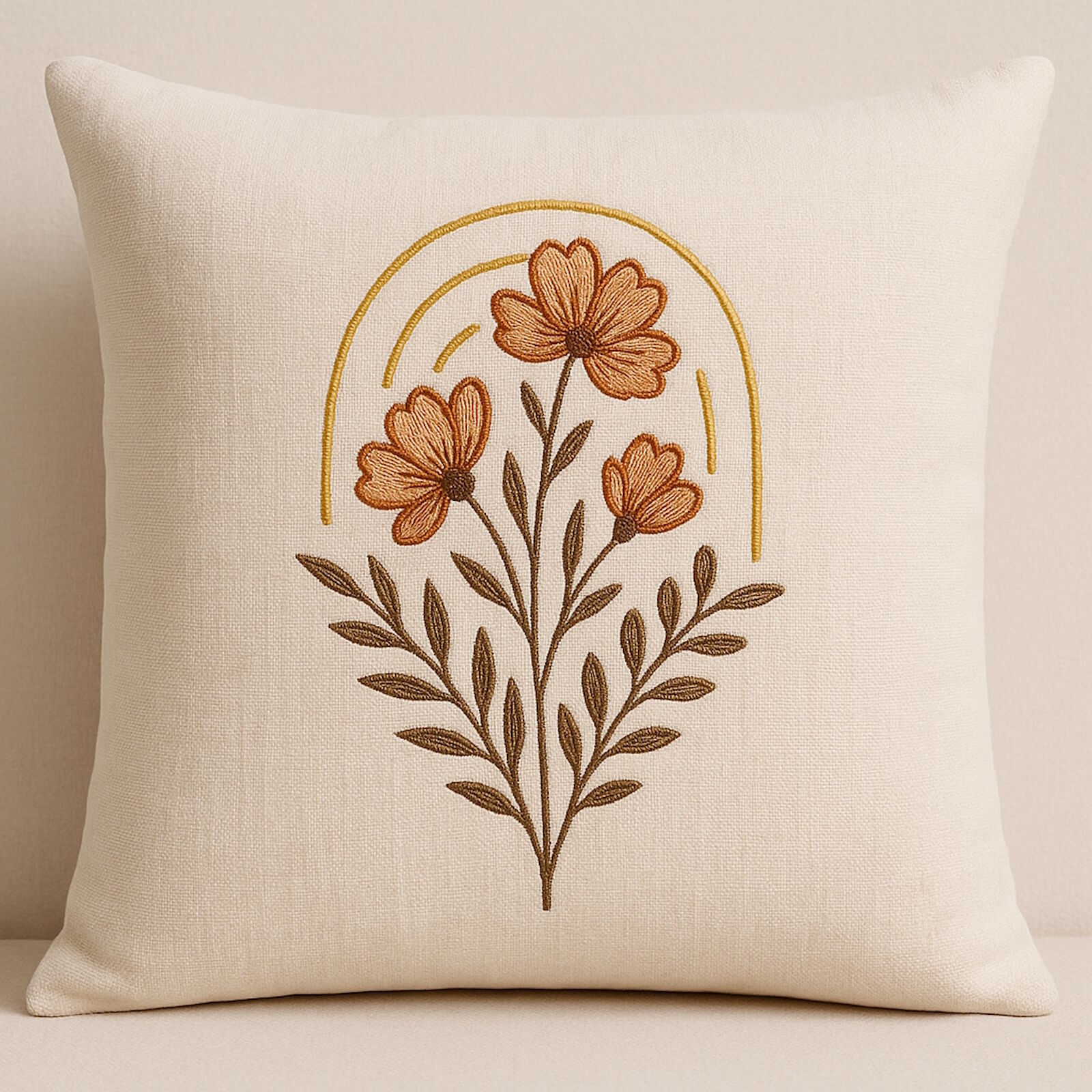 Kissenbezug Blumen Boho 40x40 aus Baumwolle bestickt
