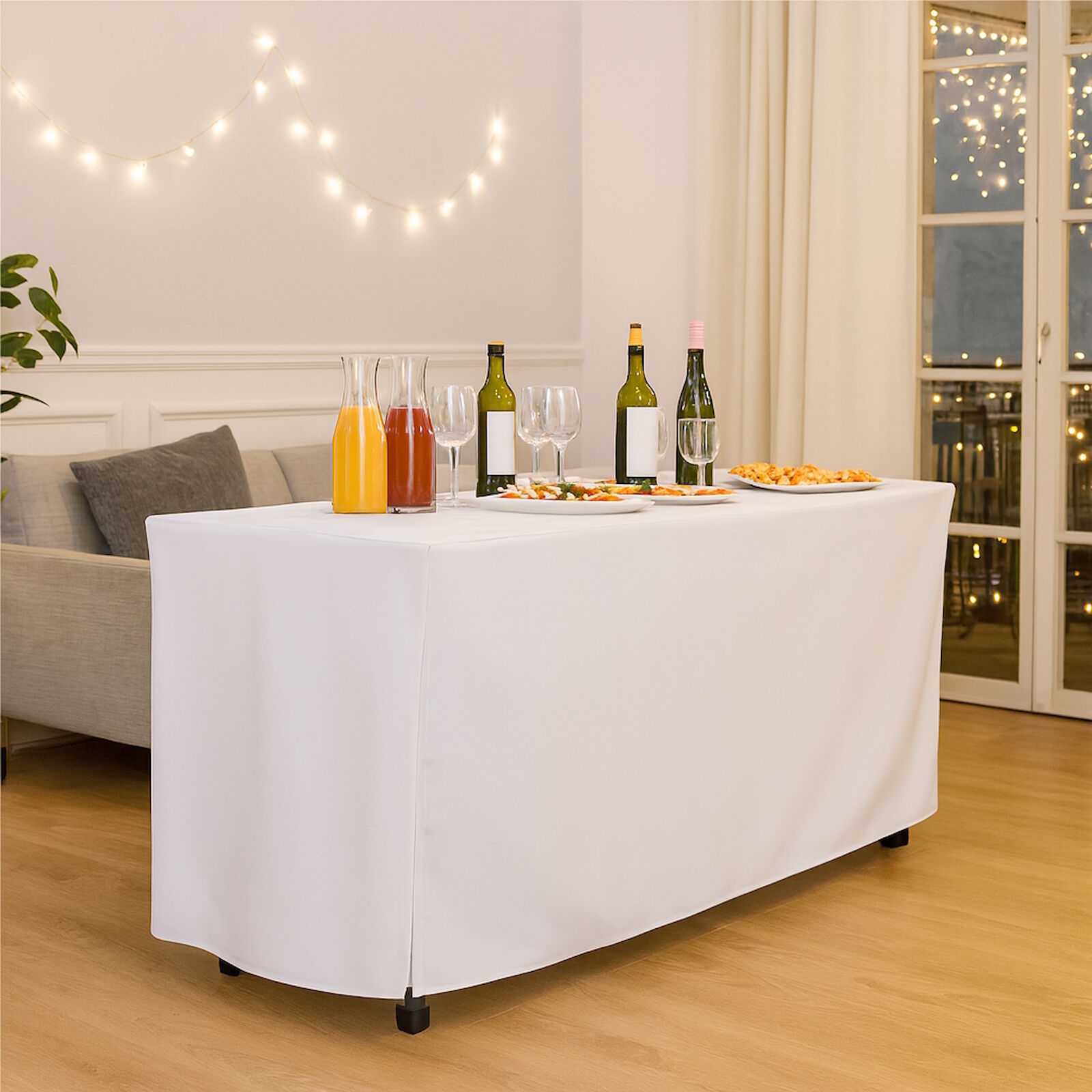 Biertischhusse Weiß bodenlang Baumwolle Linon-200x50 cm