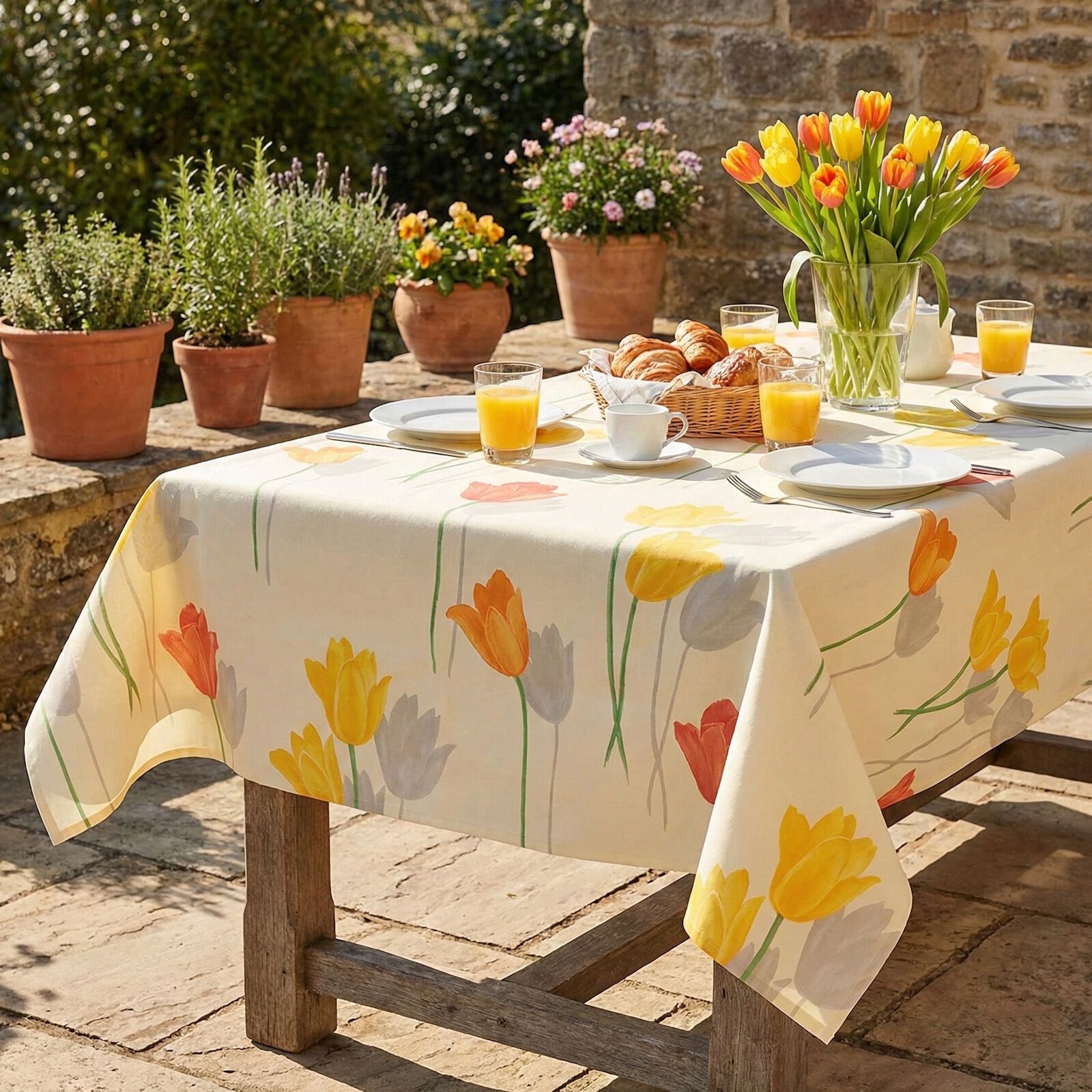 Outdoor Tischdecke 130x170 cm Tulpen Creme