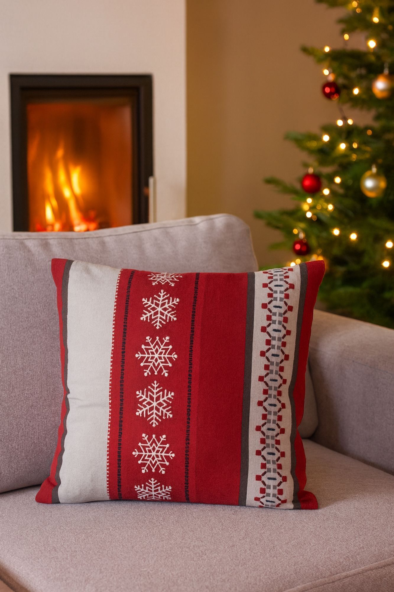 Kissenbezug 40x40 cm Schneeflocke Streifen Flanell