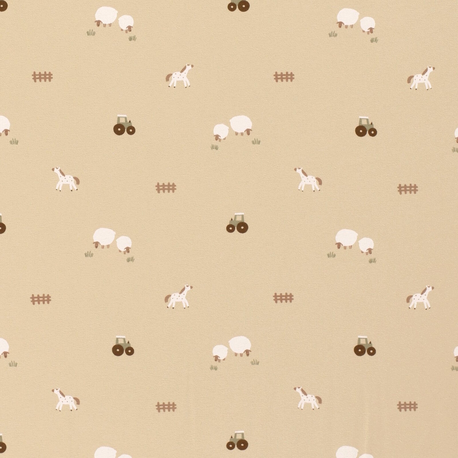 Bauernhof Jersey Beige Kinderstoff Meterware 150 cm