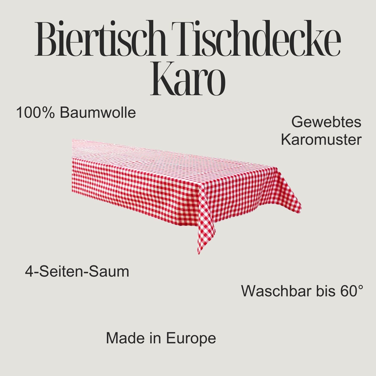 Biertisch Tischdecke Karo Baumwolle-Rot / 120x270 cm