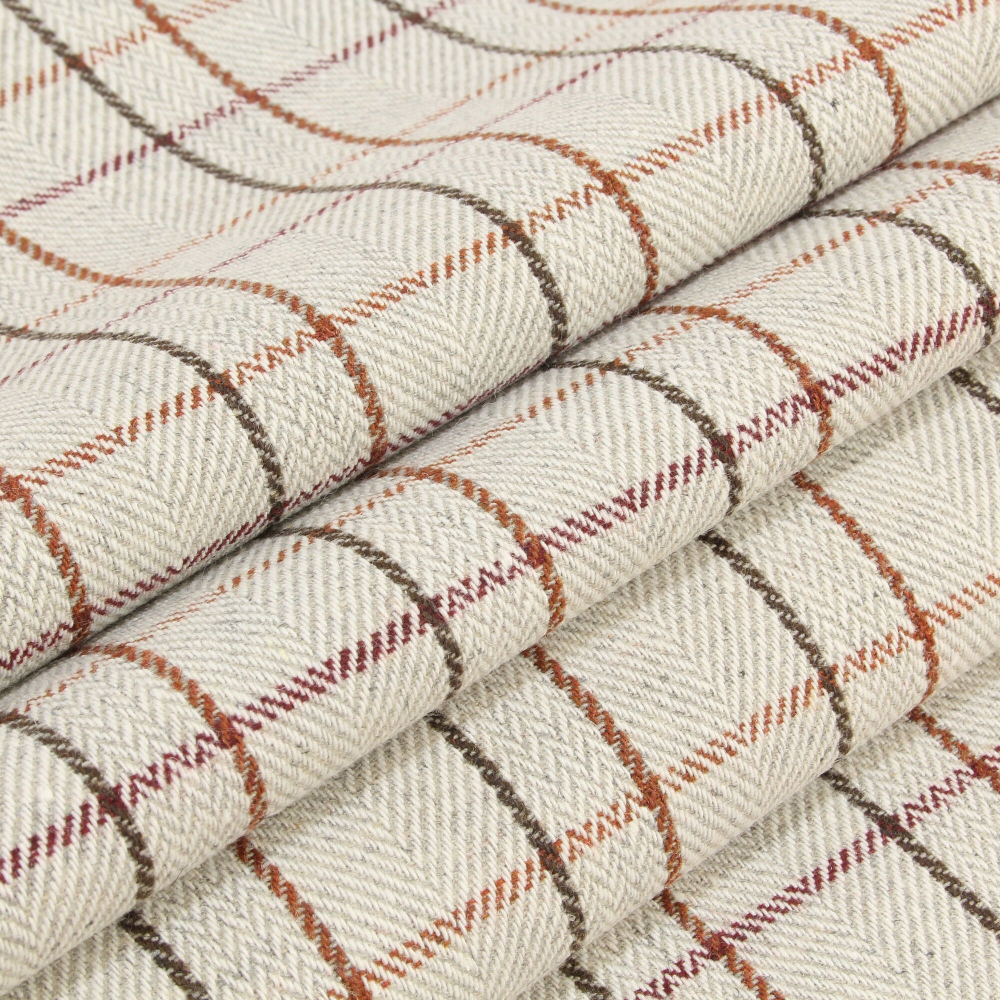 Stoff Meterware Streifenkaro Beige Orange Wollmix Mantelstoff