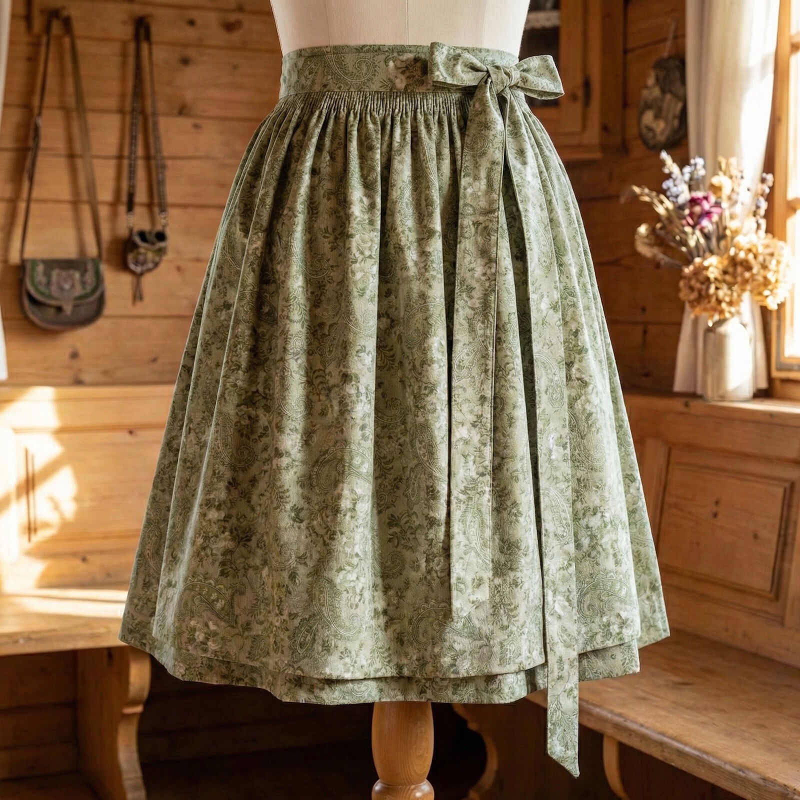 Dirndlstoff Blumen Paisley Grün Tracht