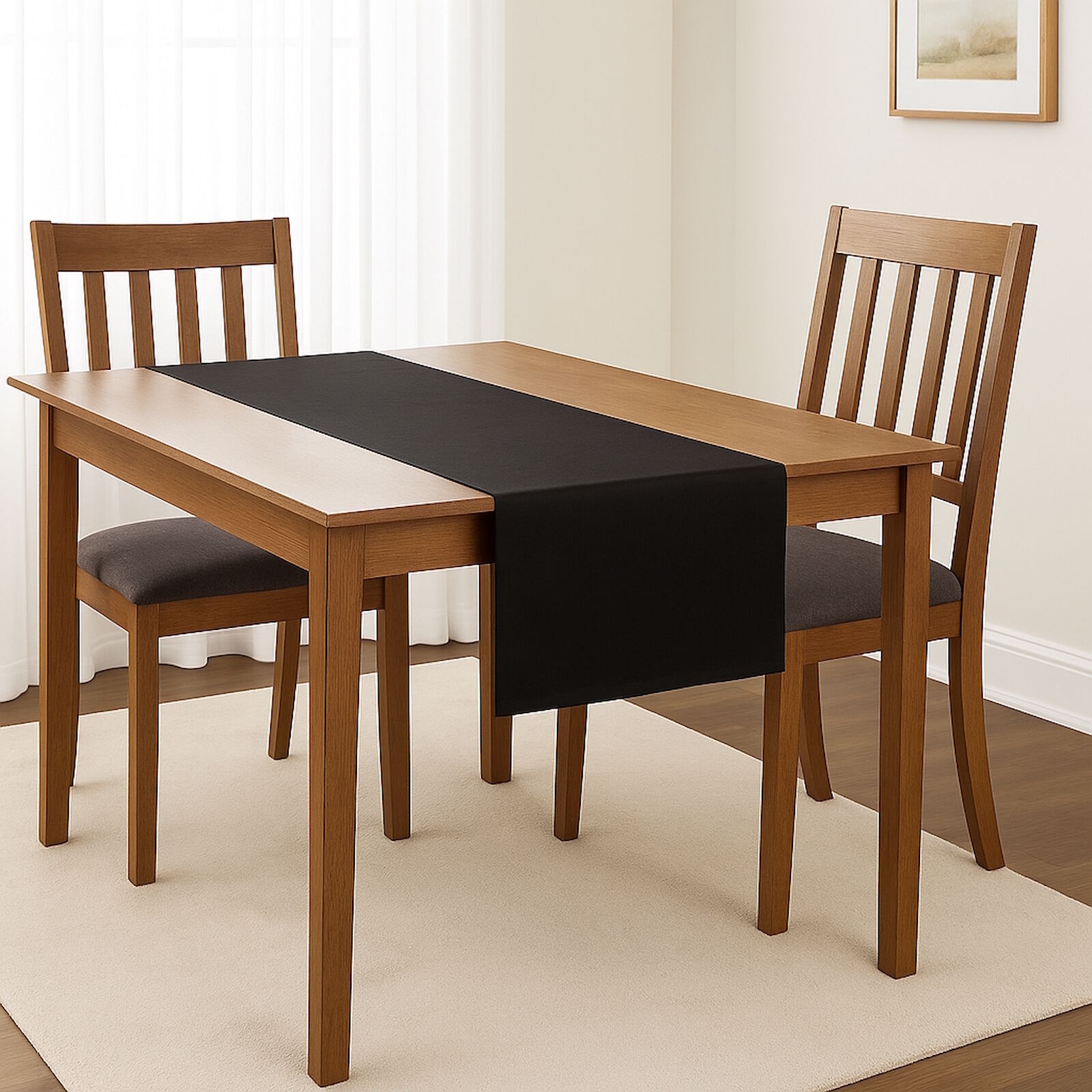 Tischläufer Schwarz Polyester 45x145 cm bügelfrei
