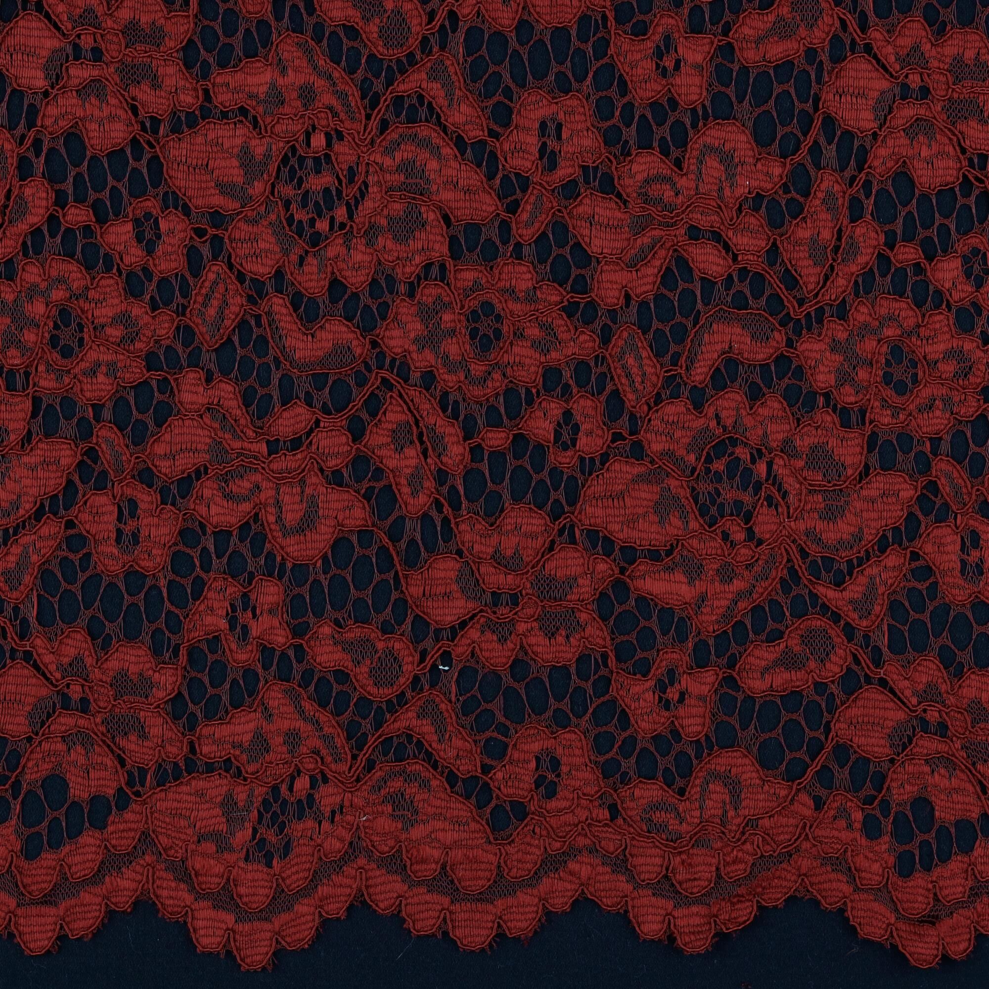 Stoff Meterware Spitze Blumen Bordeaux Polyester