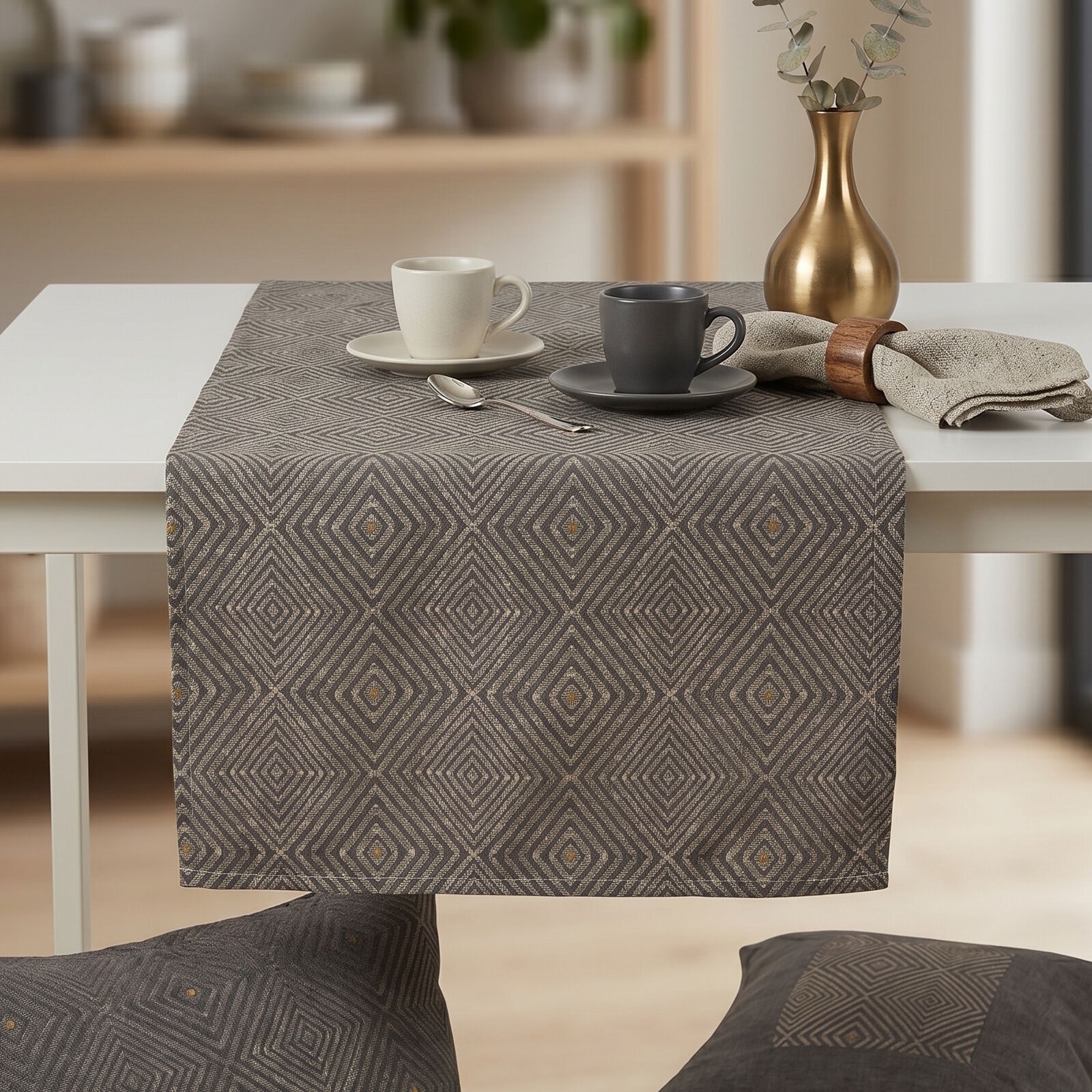 Tischläufer 40x140 cm Ethnic Diamond Grau