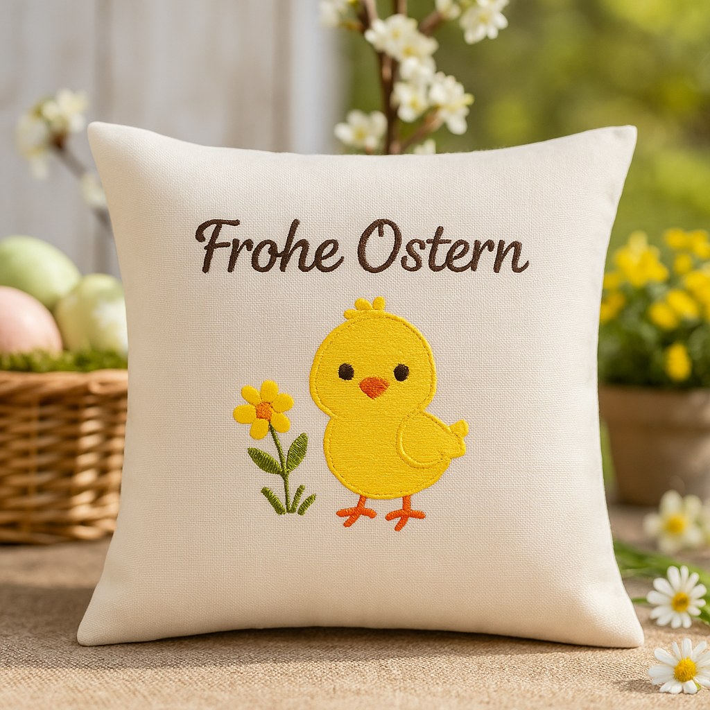 Kissen Ostern Frühling Küken Schriftzug Frohe Ostern 40x40 cm