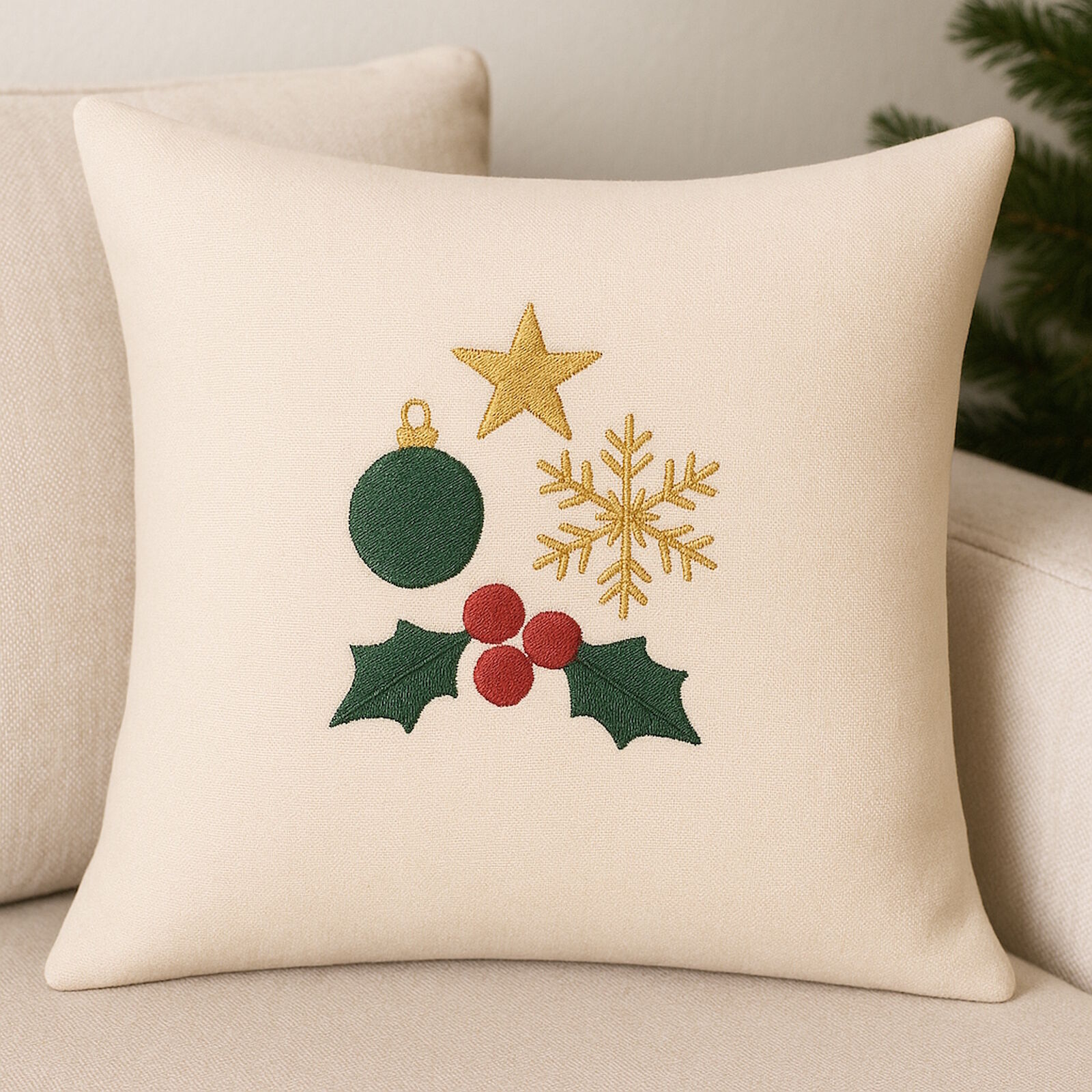 Weihnachtskissen Deko 40x40 aus Baumwolle bestickt