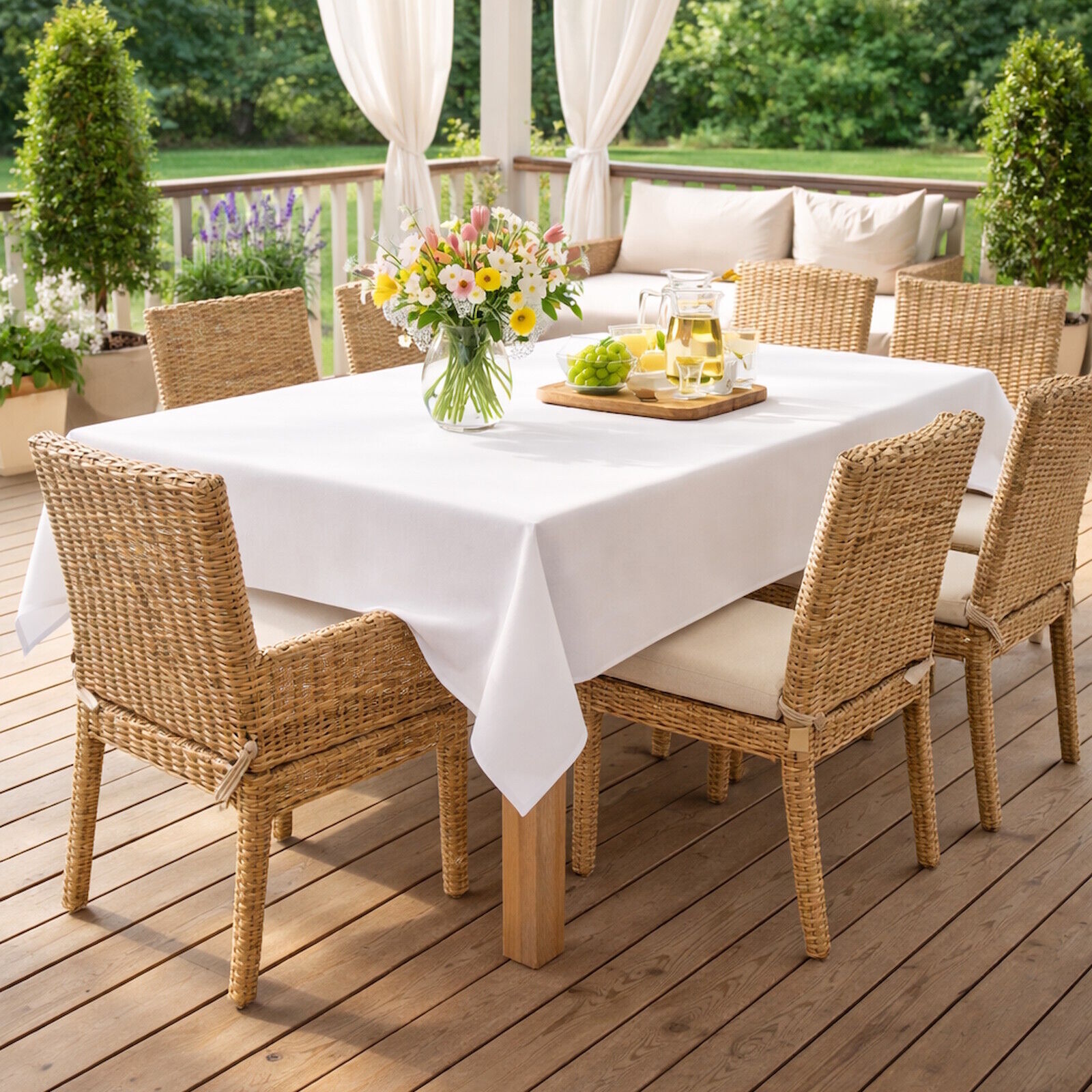 Tischdecke Weiß Frühling aus Baumwolle handgefertigt Europa