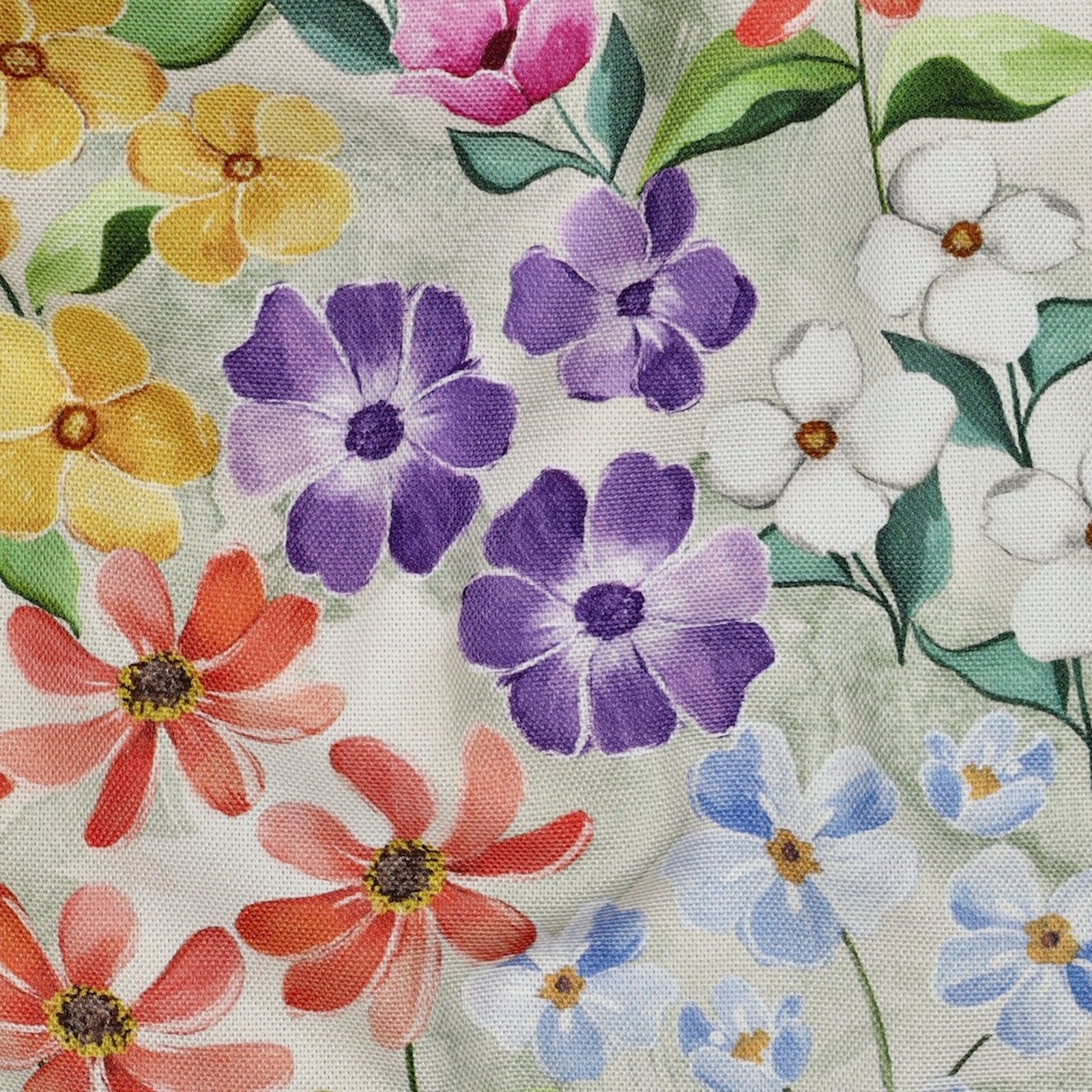 Baumwollstoff Bunte Sommerblumen Leinenoptik 138 cm