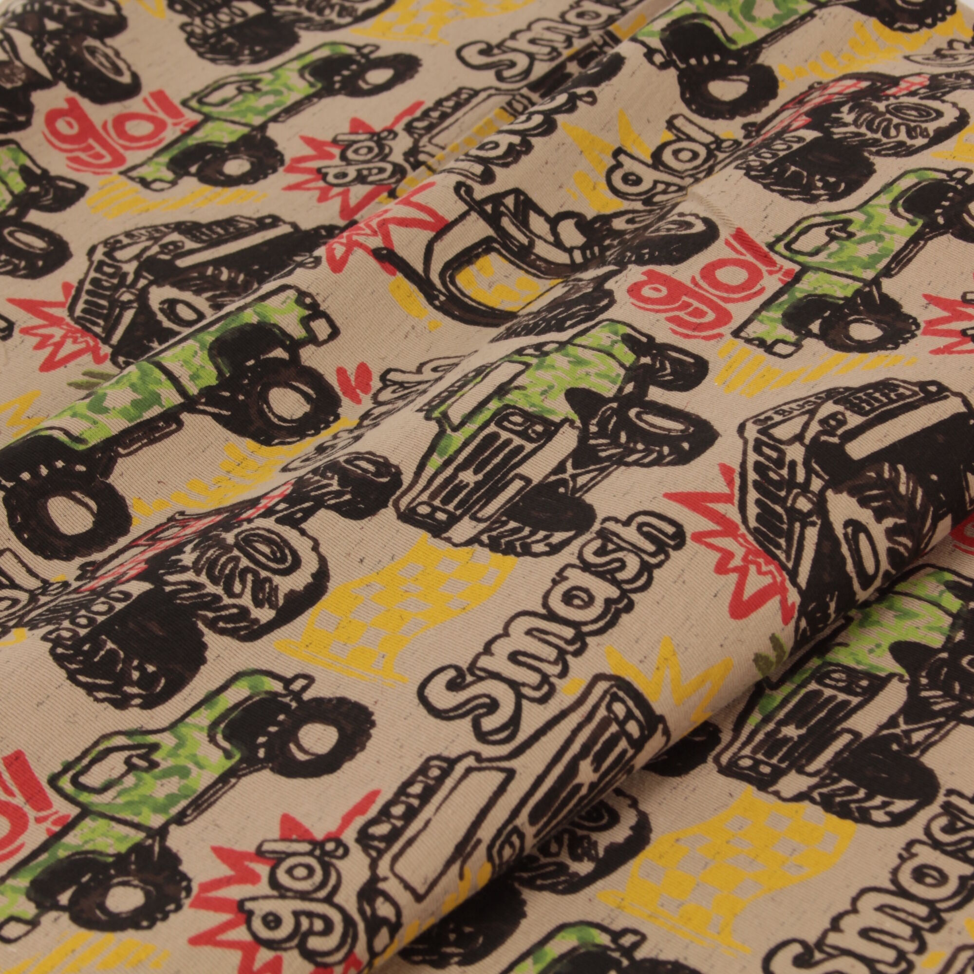 Stoff Meterware Monstertruck Taupe Jersey
