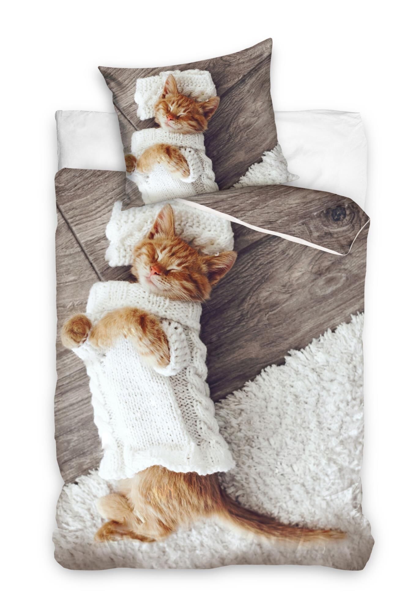 Bettwäsche 135x200cm Katze mit Pulli Baumwolle