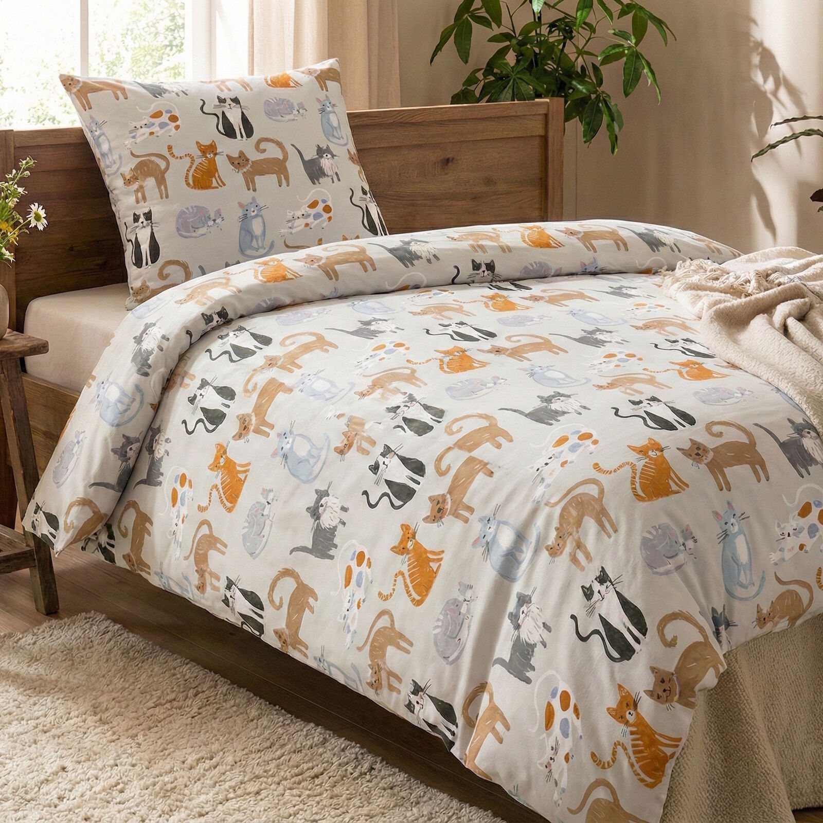 Bettwäsche Katzen Satin 135x200 80x80 Cats Design