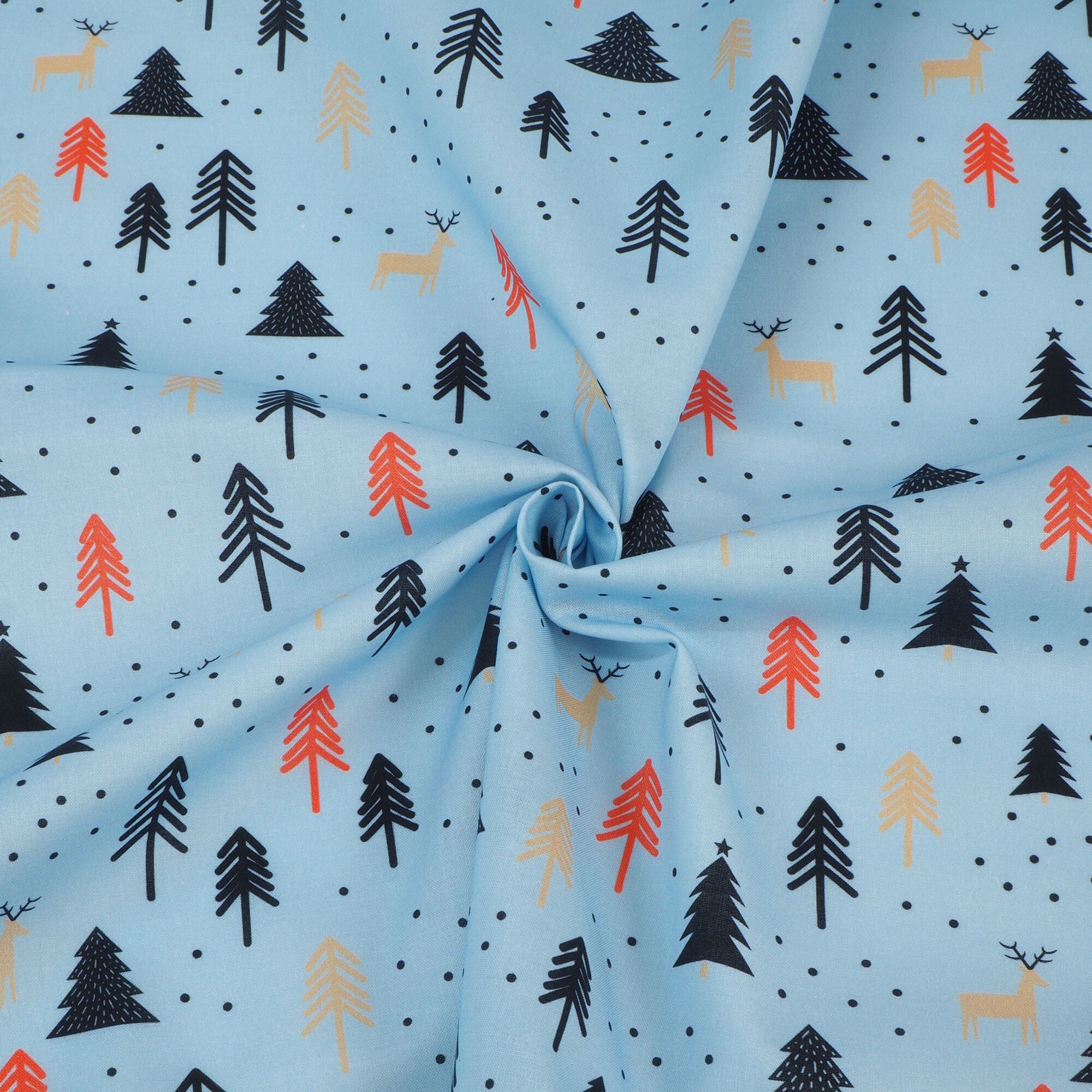 Stoff Meterware Bäume Hirsch Hellblau Baumwolle