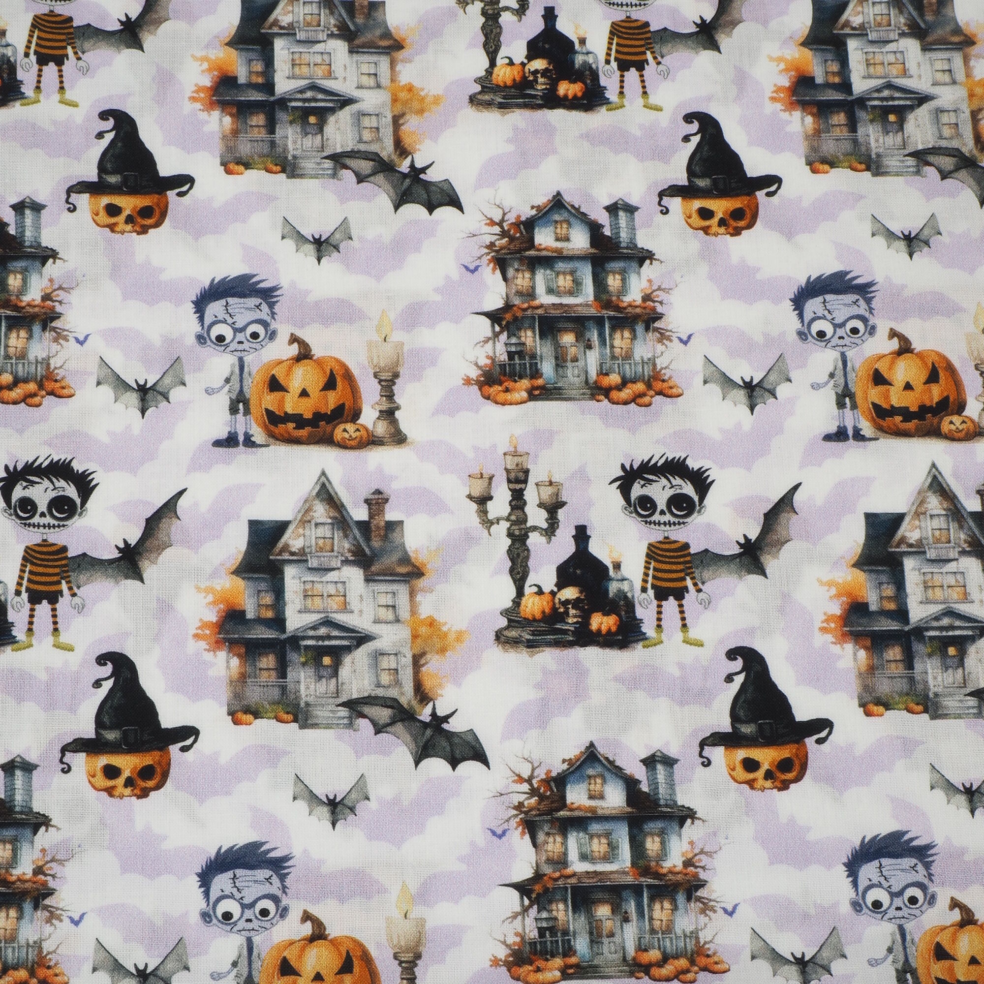 Stoff Meterware Halloween Frankenstein Kürbis Baumwolle