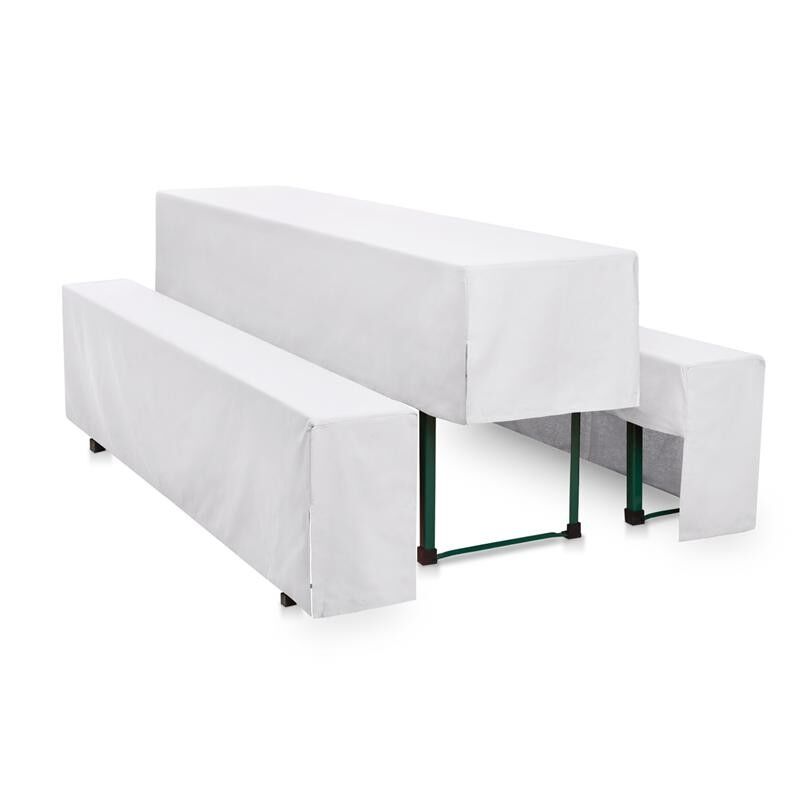 Hussen Bierzeltgarnitur Set Weiß halblang Baumwolle Linon-200x50 cm + 2x 200x25 cm-