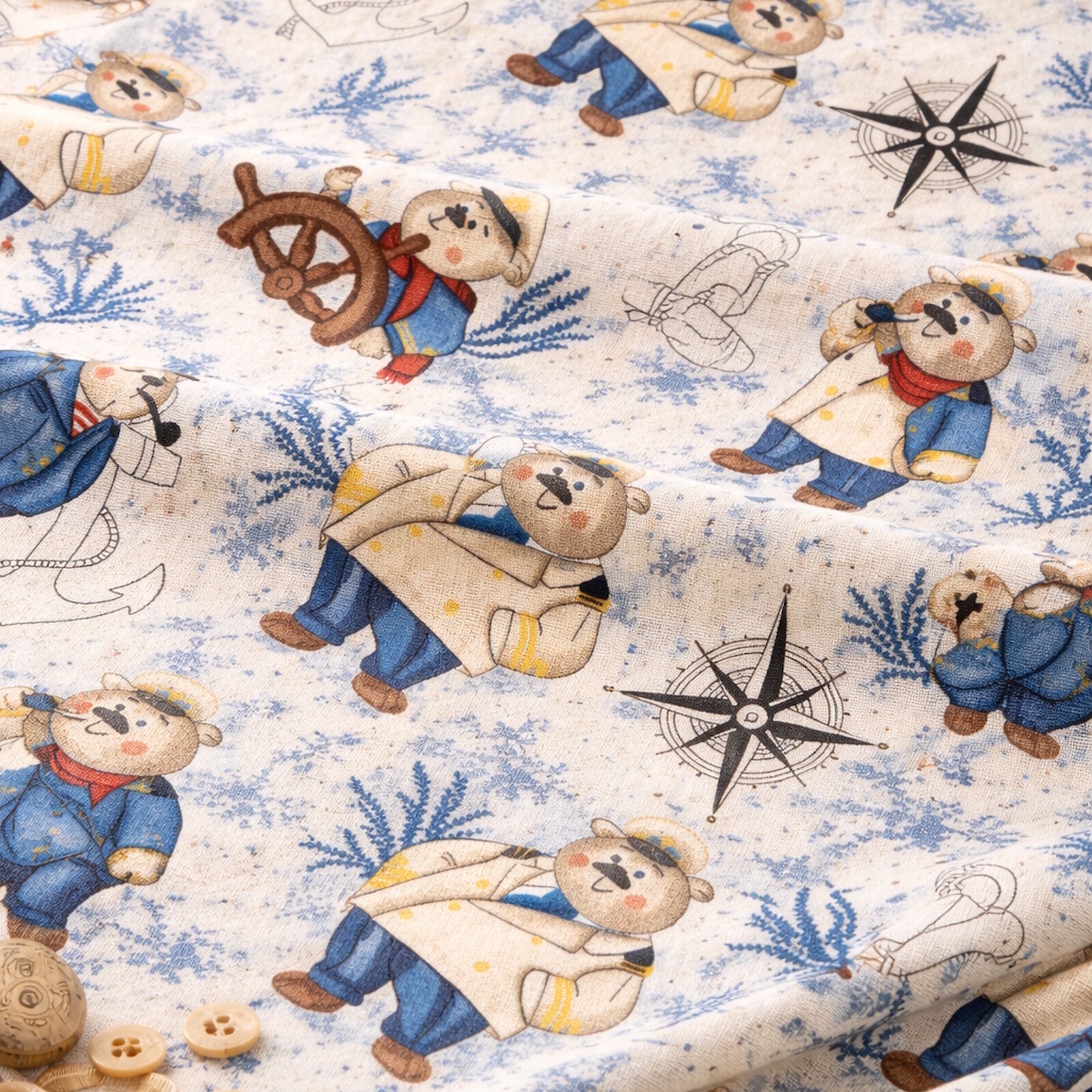 Stoff Baby Kapitän Bär Maritim Meterware