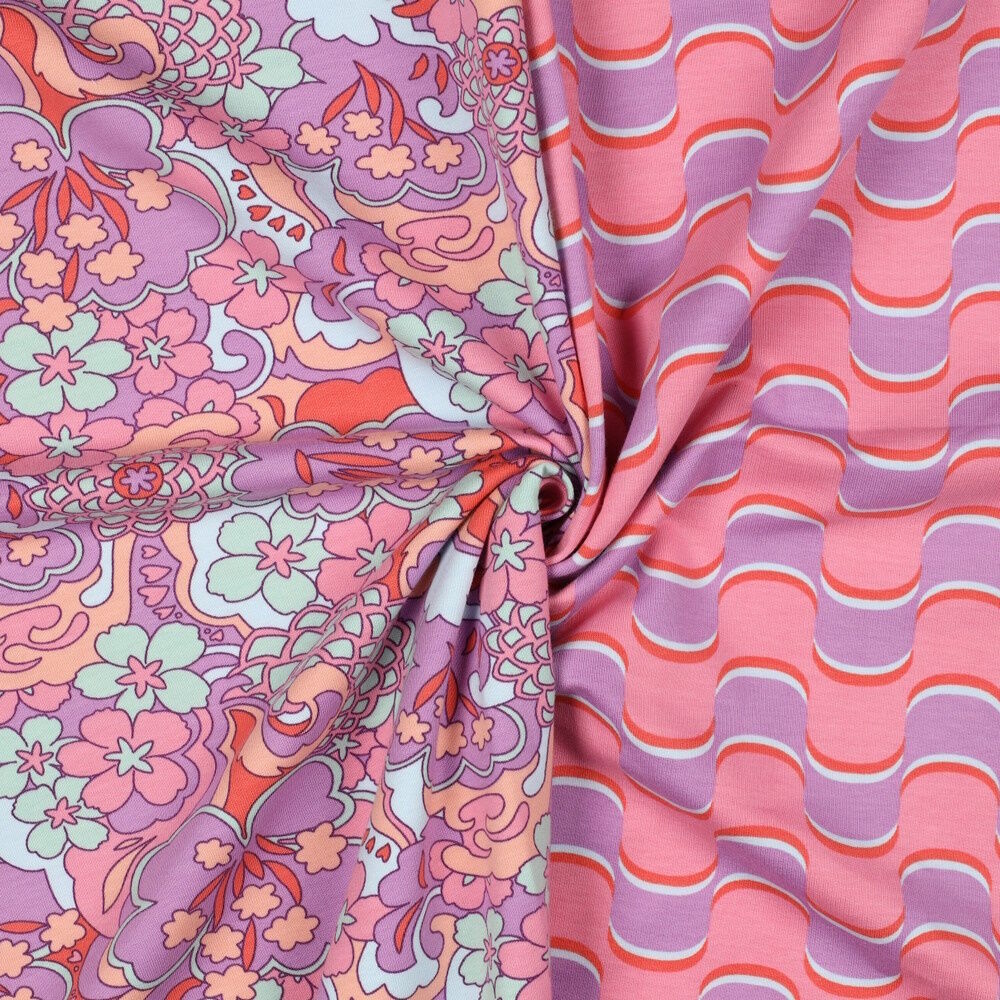 Stoff Meterware wilde Blumen Lila  French Terry