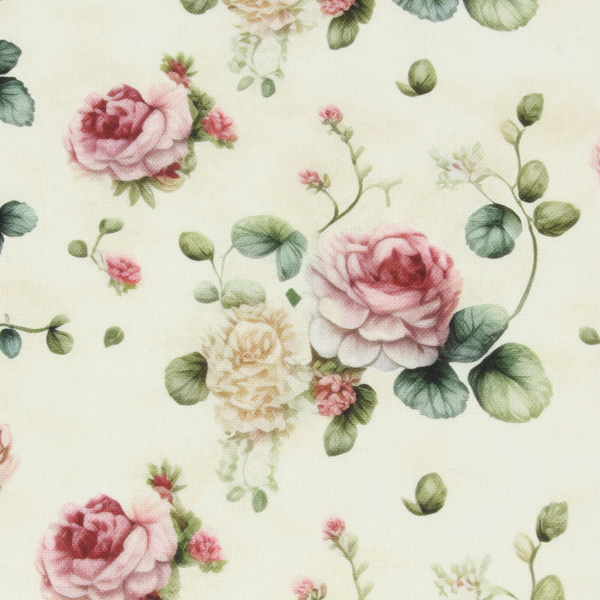 Canvas Stoff Blumen Romantisch Creme