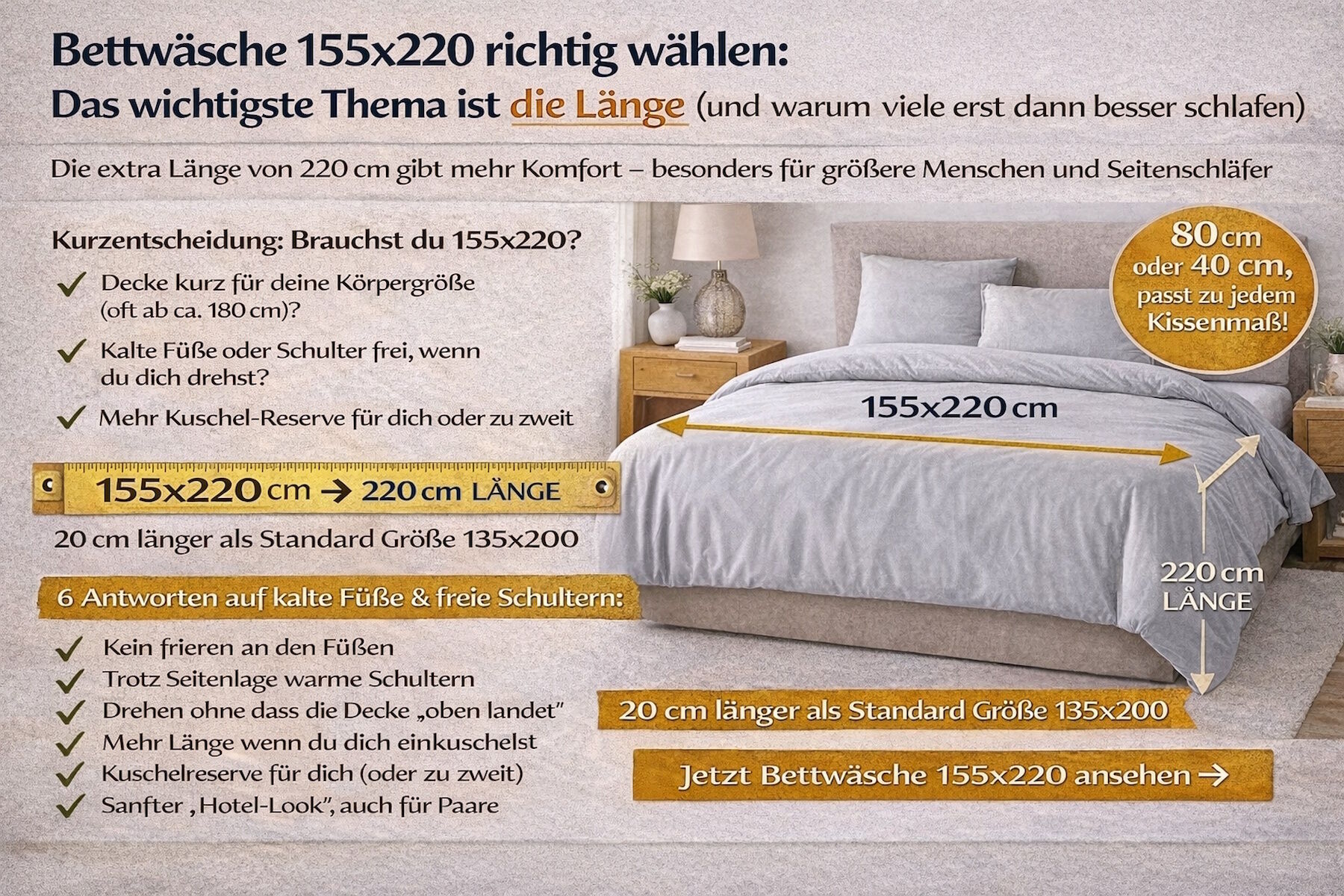 Bettwäsche 155x220: Für wen lohnt sich die Übergröße? Länge, Kissen, Material