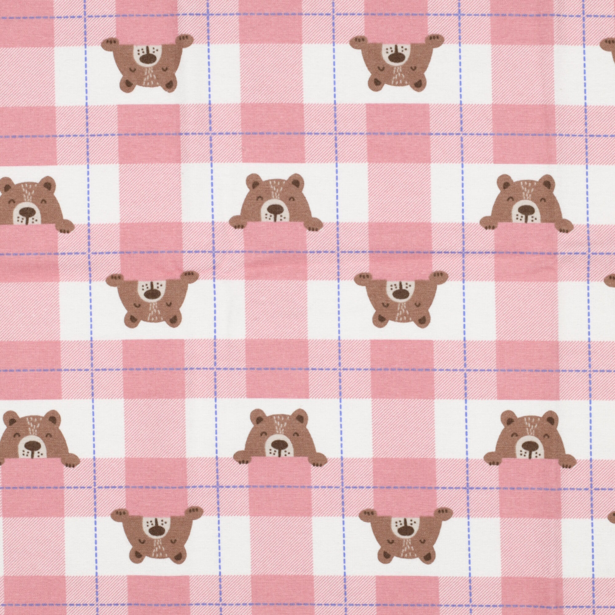 Flanell Kinder Stoff Bär Karo Rosa