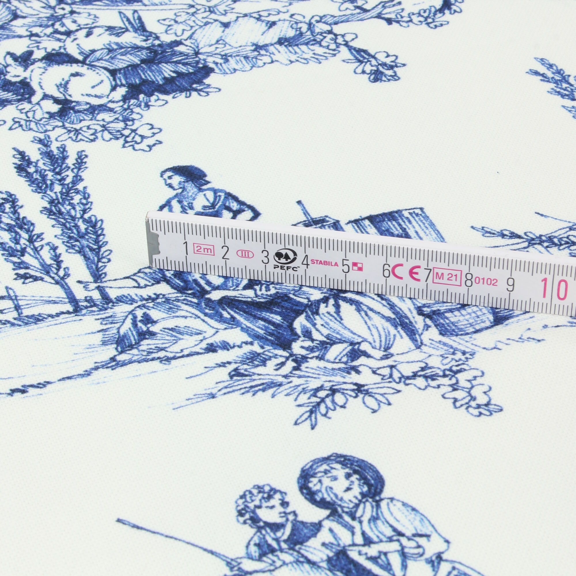 Stoff Meterware Toile de Jouy Blau Canvas