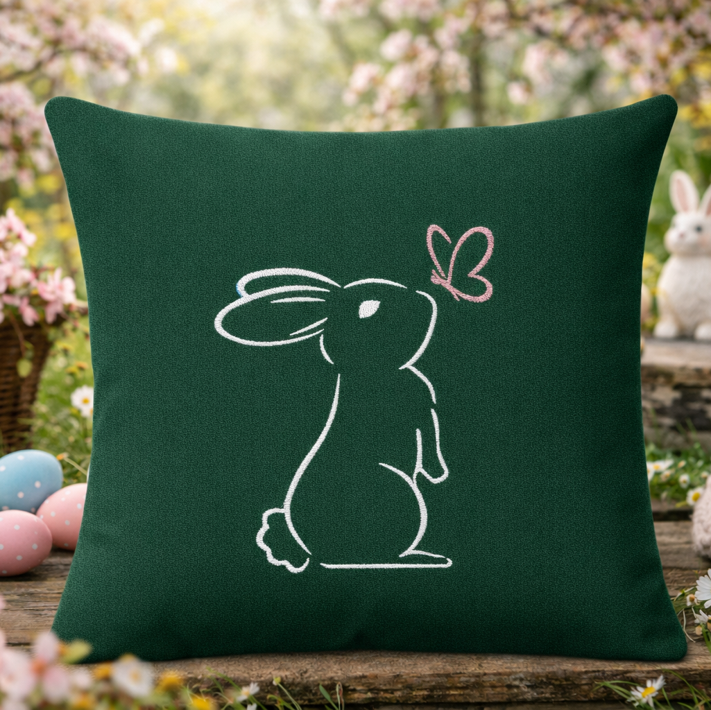 Kissen Ostern Frühling Osterhase 40x40 cm dunkelgrün bestickt