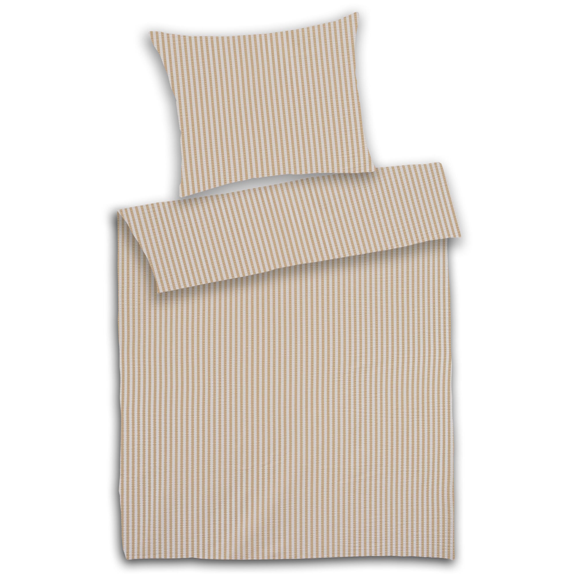 Seersucker Bettwäsche Streifen Beige
