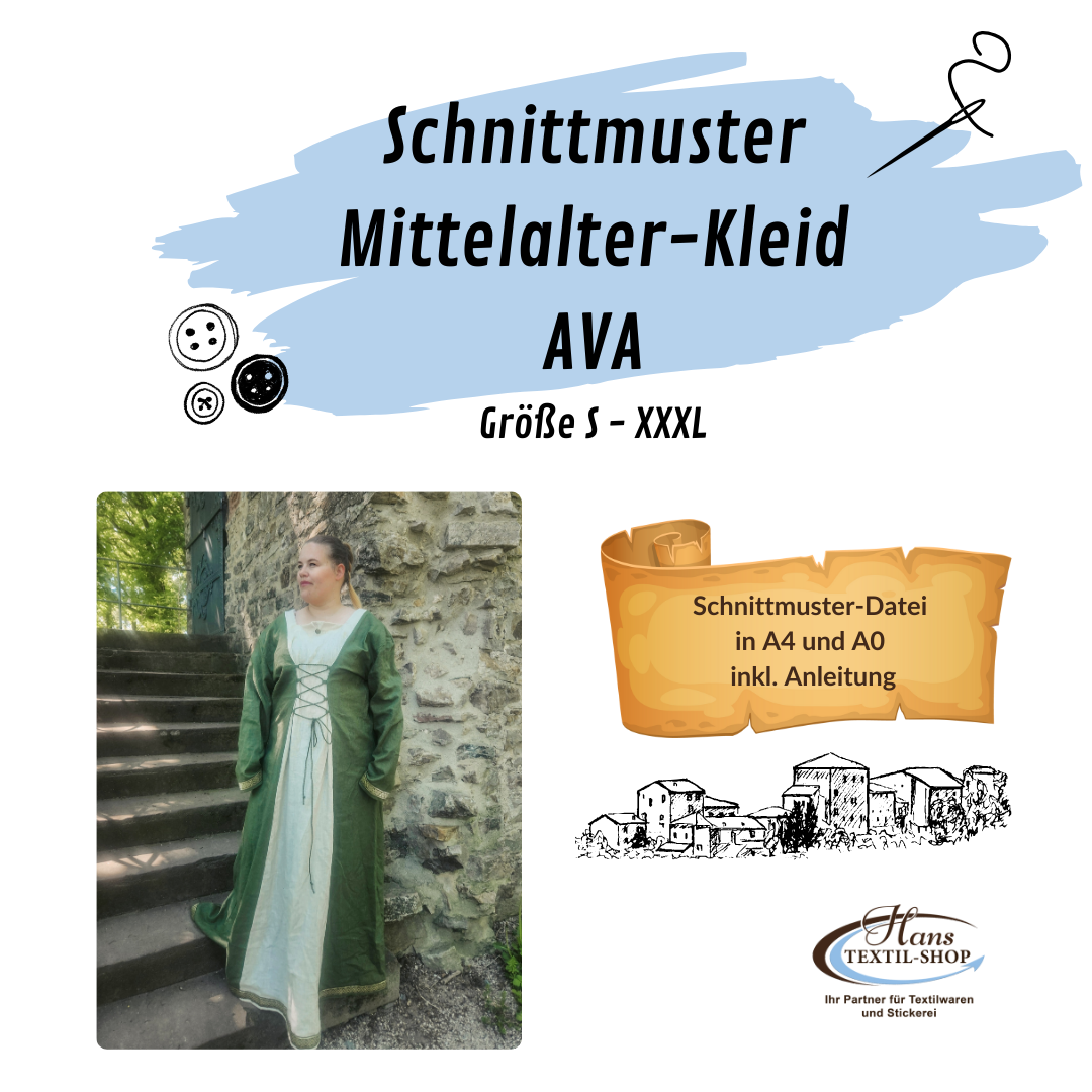 eBook Schnittmuster Damen Mittelalterkleid AVA - Größ XS-3XL