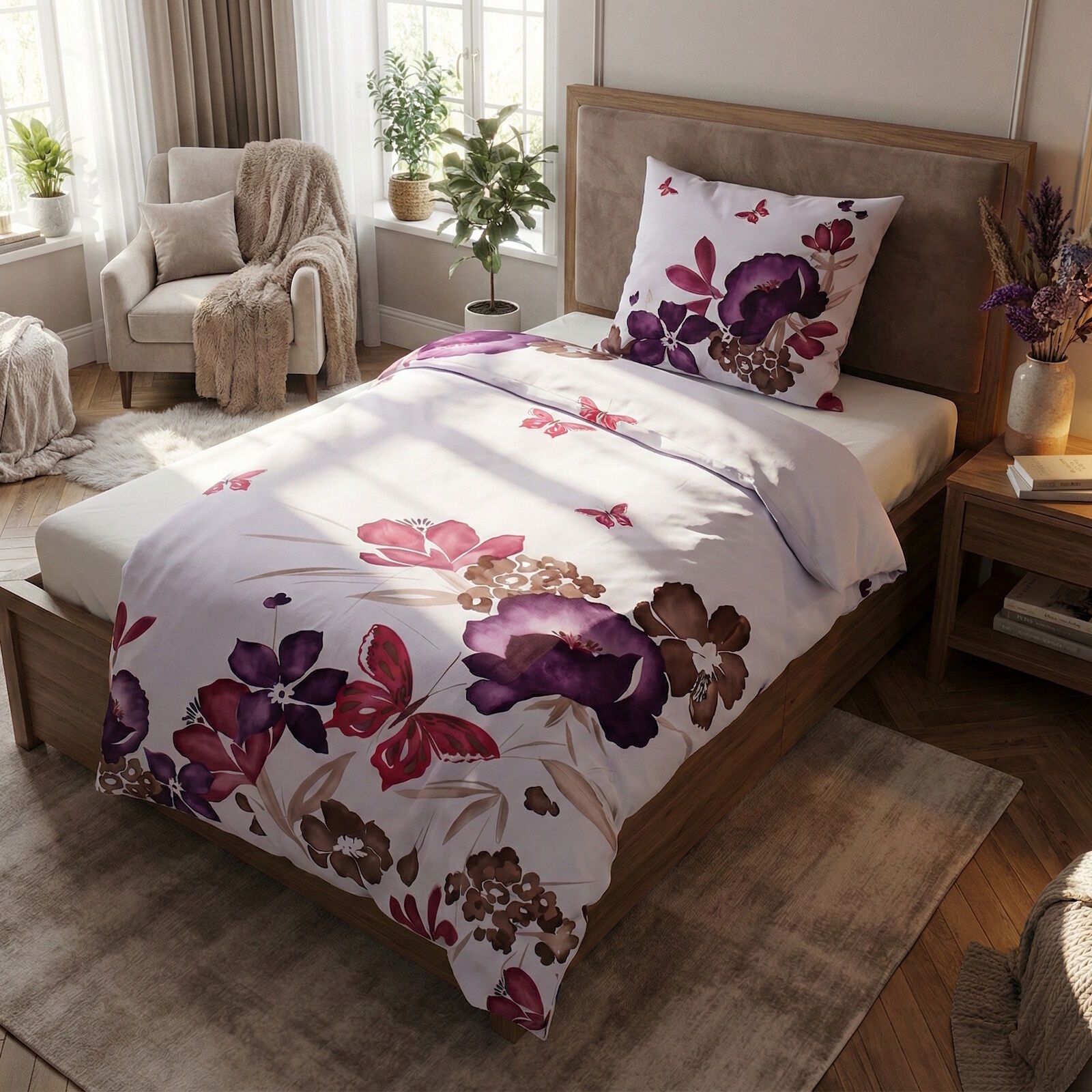 Mako Satin Bettwäsche 135x200 Blumen