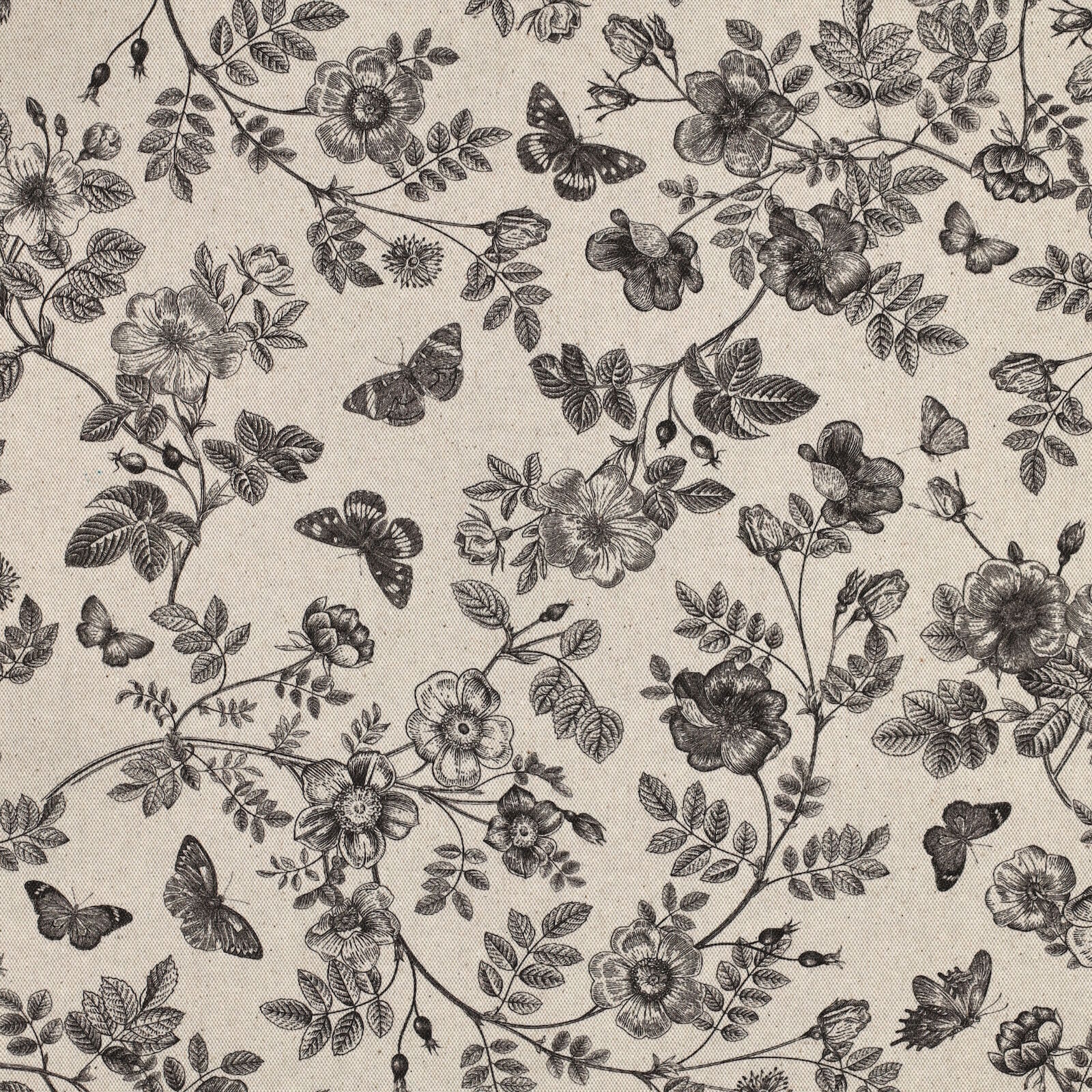 Canvas Stoff Rosen Schmetterlinge Leinenoptik 148 cm