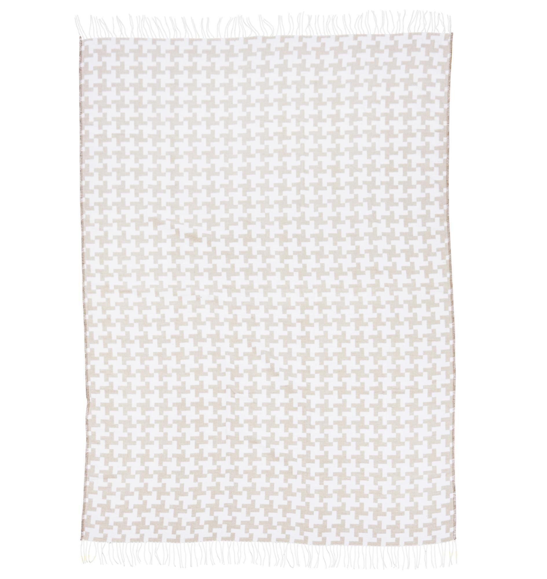 Kuscheldecke Mika Beige Weiss Fransen 150x200 cm Baumwolle