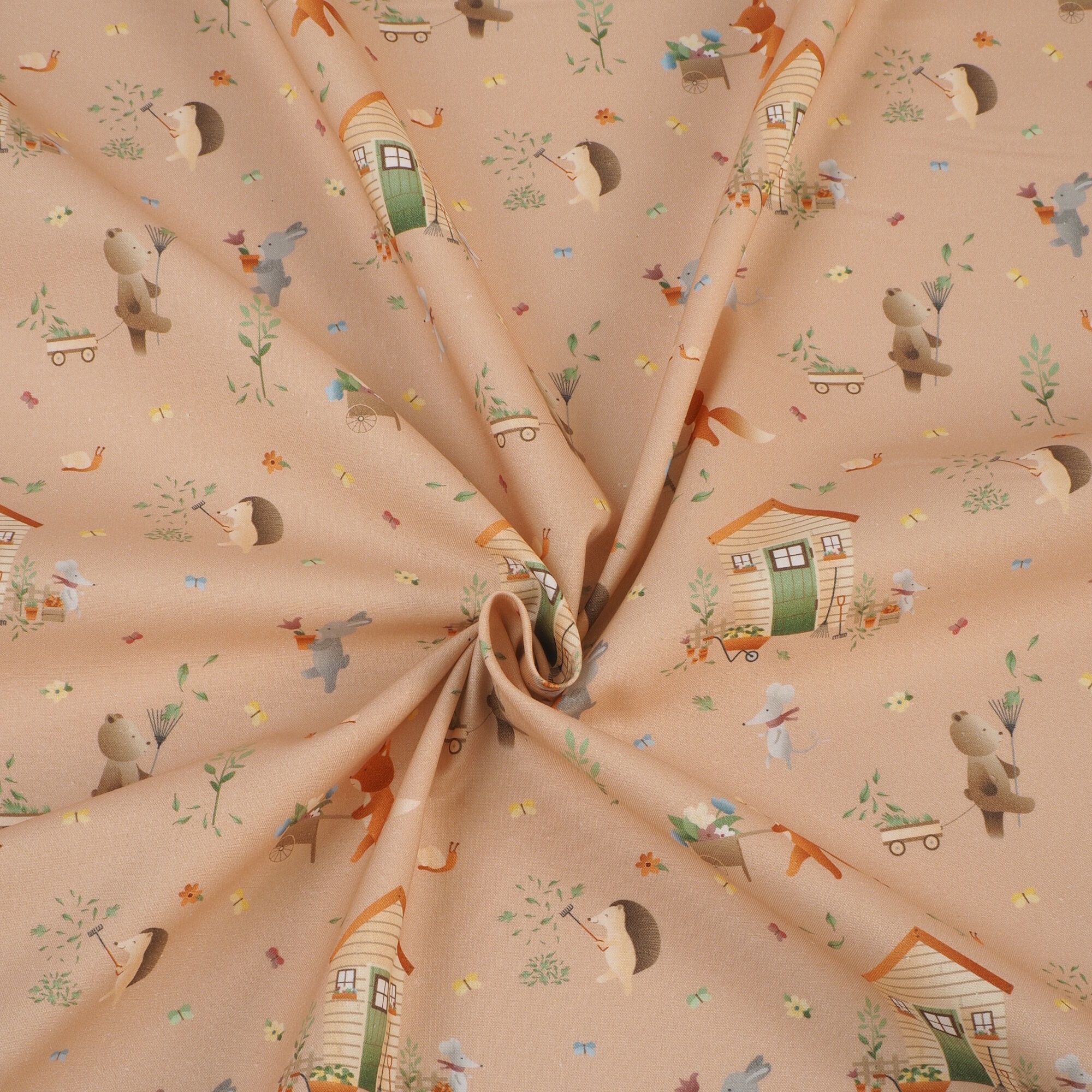 Stoff Meterware Tiere im Herbstgarten Baumwolle