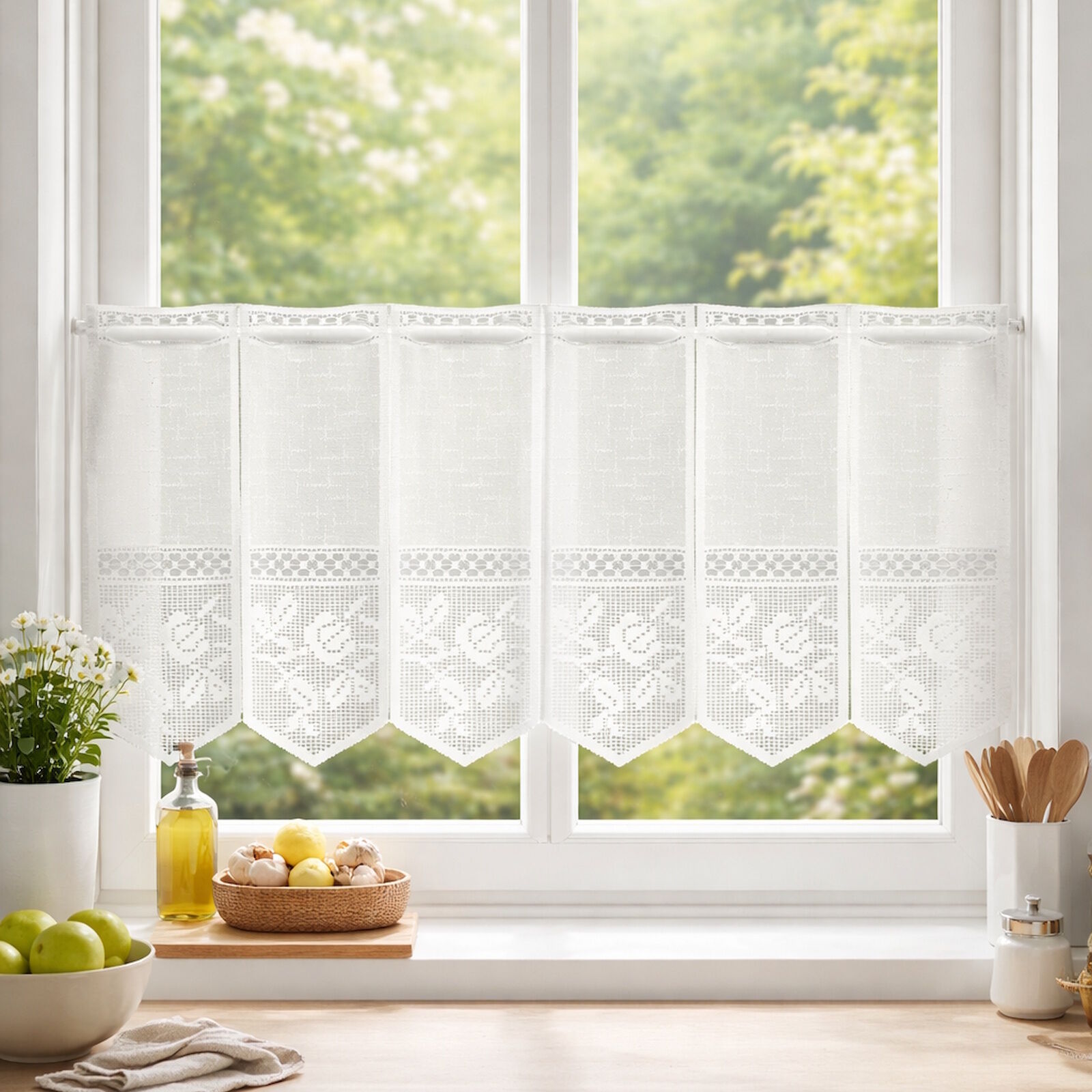 Landhaus Scheibengardine Rosen Meterware bügelfest