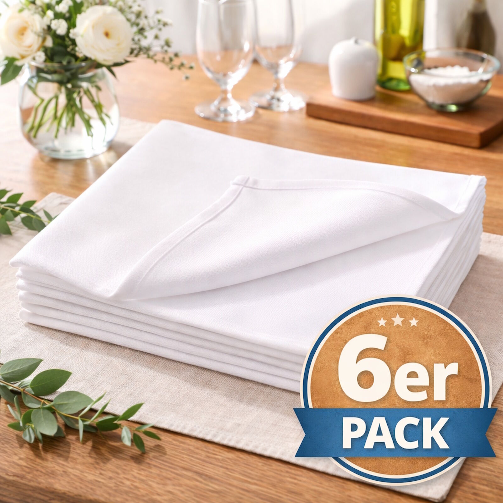 Damast Servietten Weiß Vollzwirn 6er Set 40x40 & 50x50