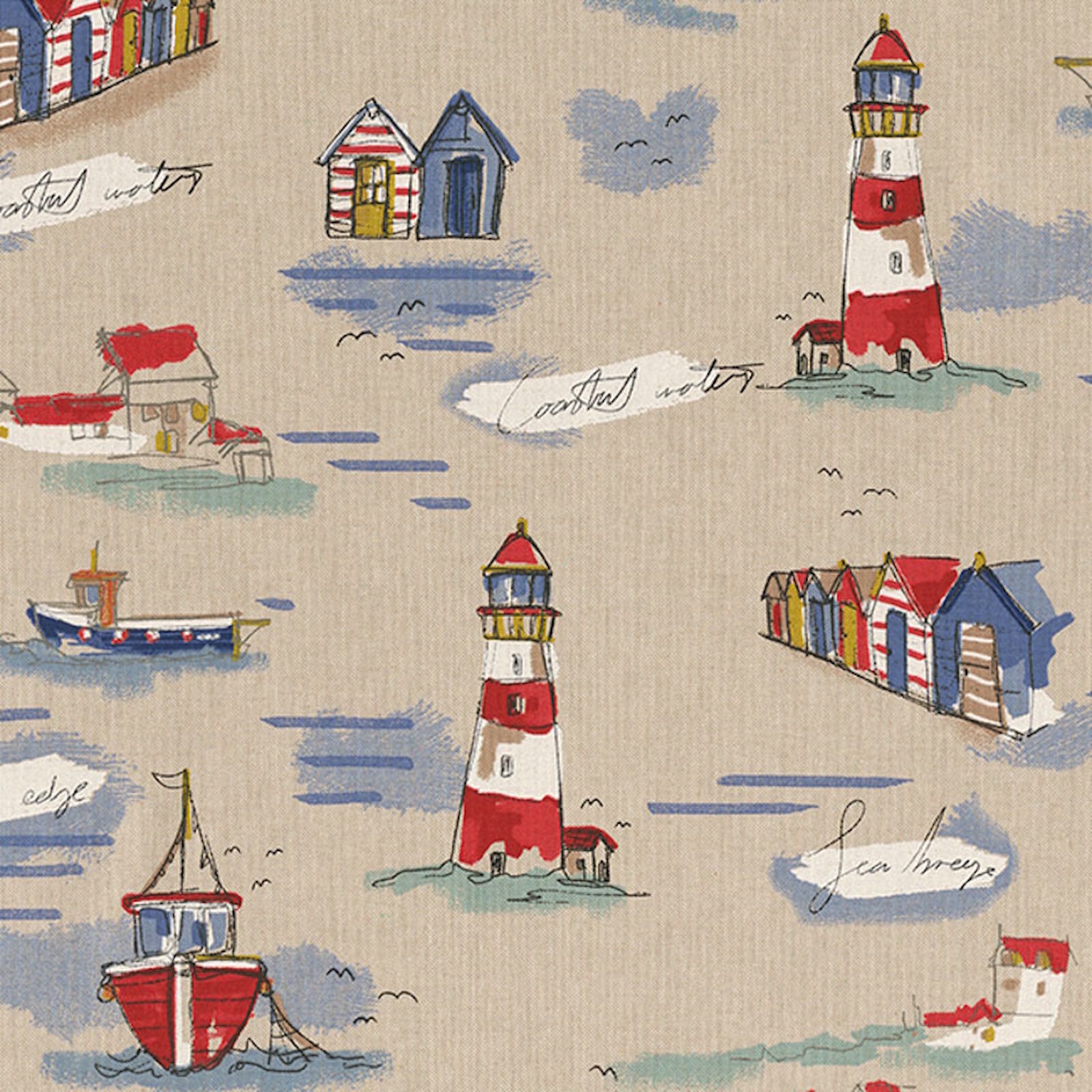 Maritimer Stoff Leuchtturm Schiffe Häuser Meterware