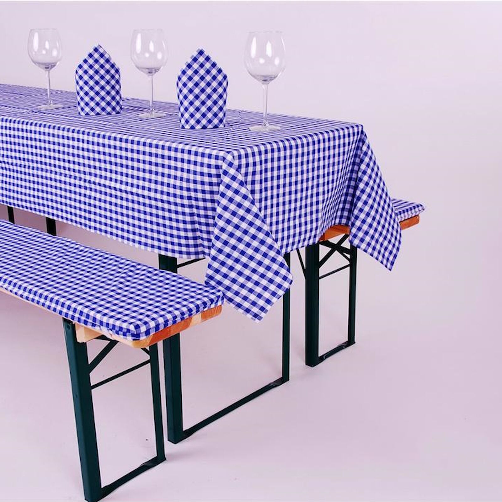 Biertisch Tischdecke Karo Baumwolle-Blau / 100x270 cm