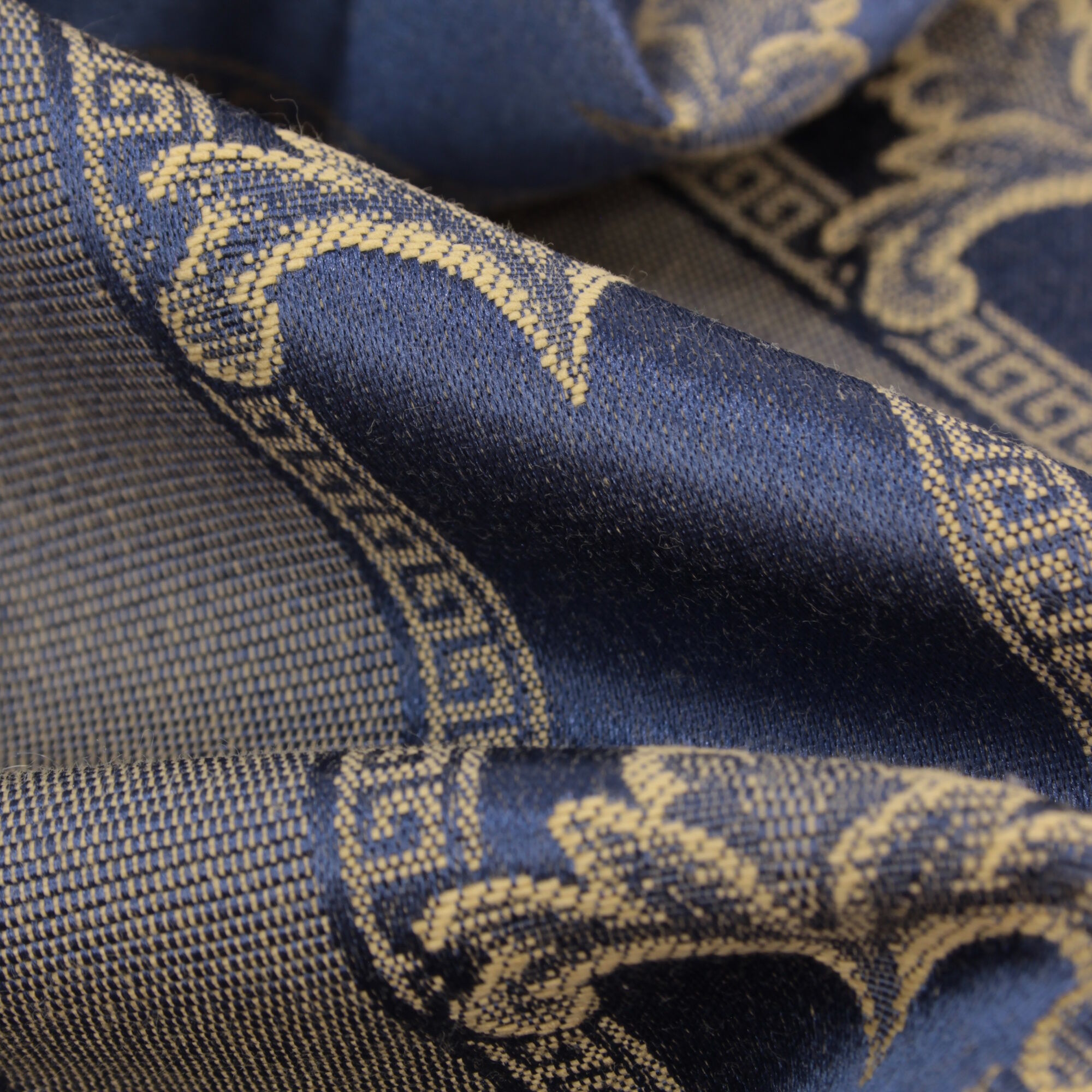 Polsterstoff Meterware Imperio Barock Jacquard Marine Blau