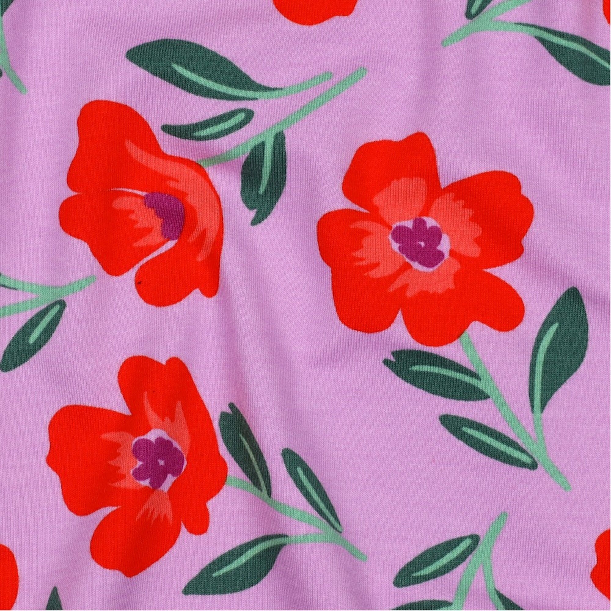 Stoff Meterware großes Blumenmuster auf Lila Soft Sweat